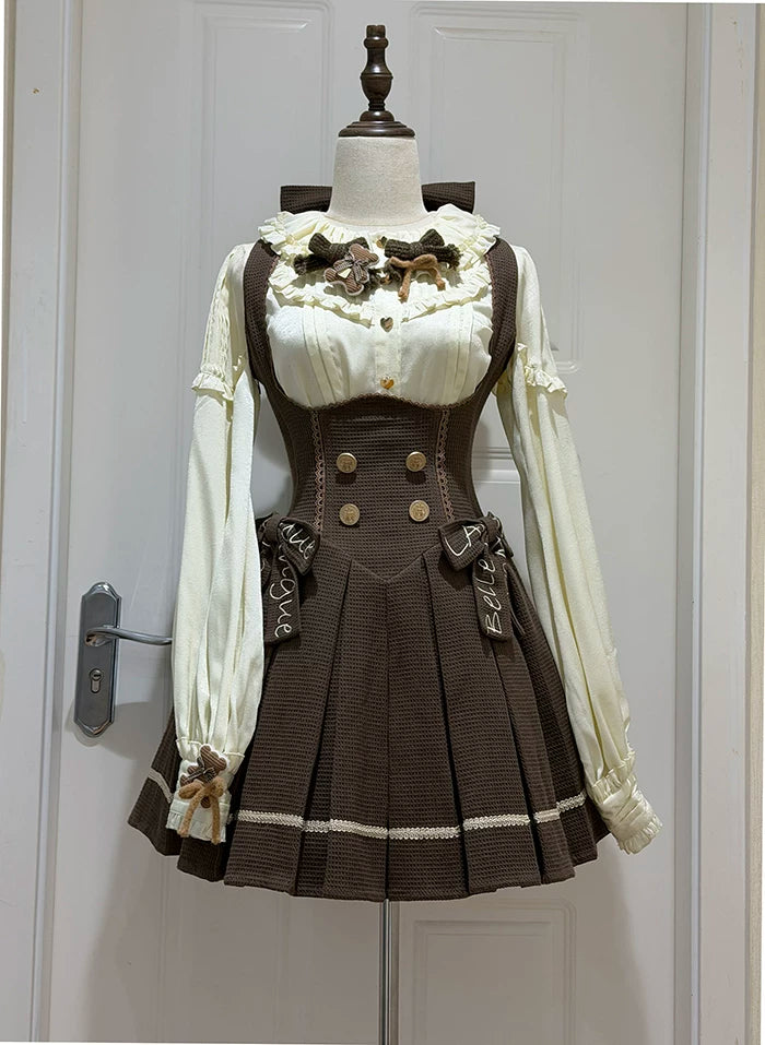 Sweetheart Canelé - Bust-supporting Classic Lolita JSK Dress, Low-waist Short/Chocolate - JSK Only (curved bust-supporting) S