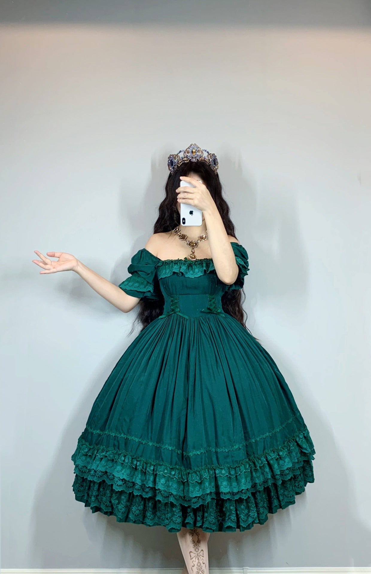 Sweet Wood - Nyx's Kiss - Plus Size Classic Lolita Short-sleeved OP Dress Dark Green 2XL