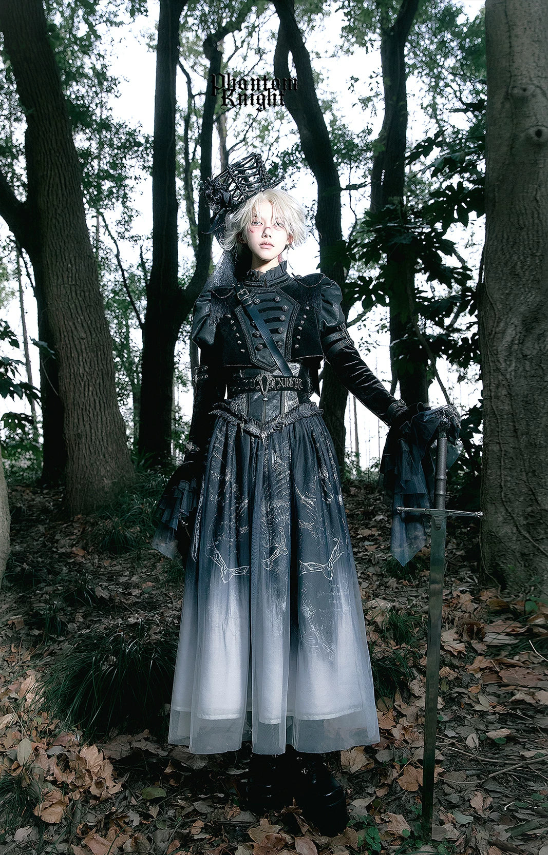 Ghost Knight - Gradient Gothic Lolita Printed Skirt, High-waist