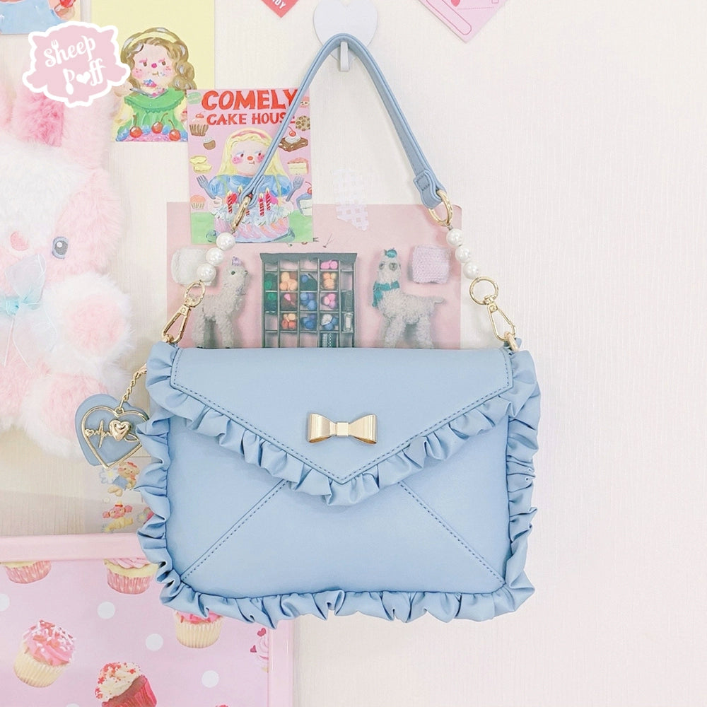 Sheep Puff~Love Letter~Sweet Lolita Bow Solid Color Women's Bag   