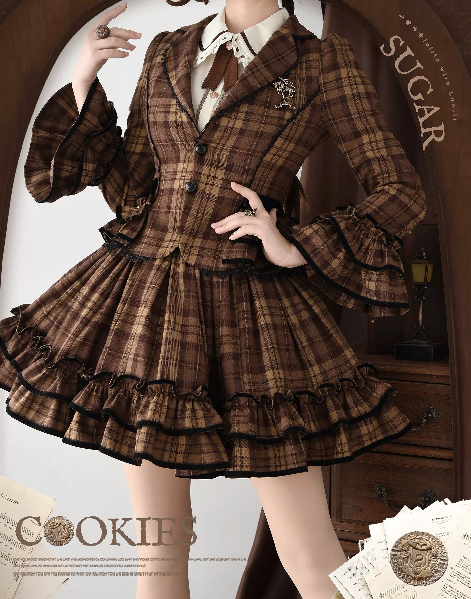 Chris's Notes - Old School Lolita Plaid Coat Set, Tiered Skirt