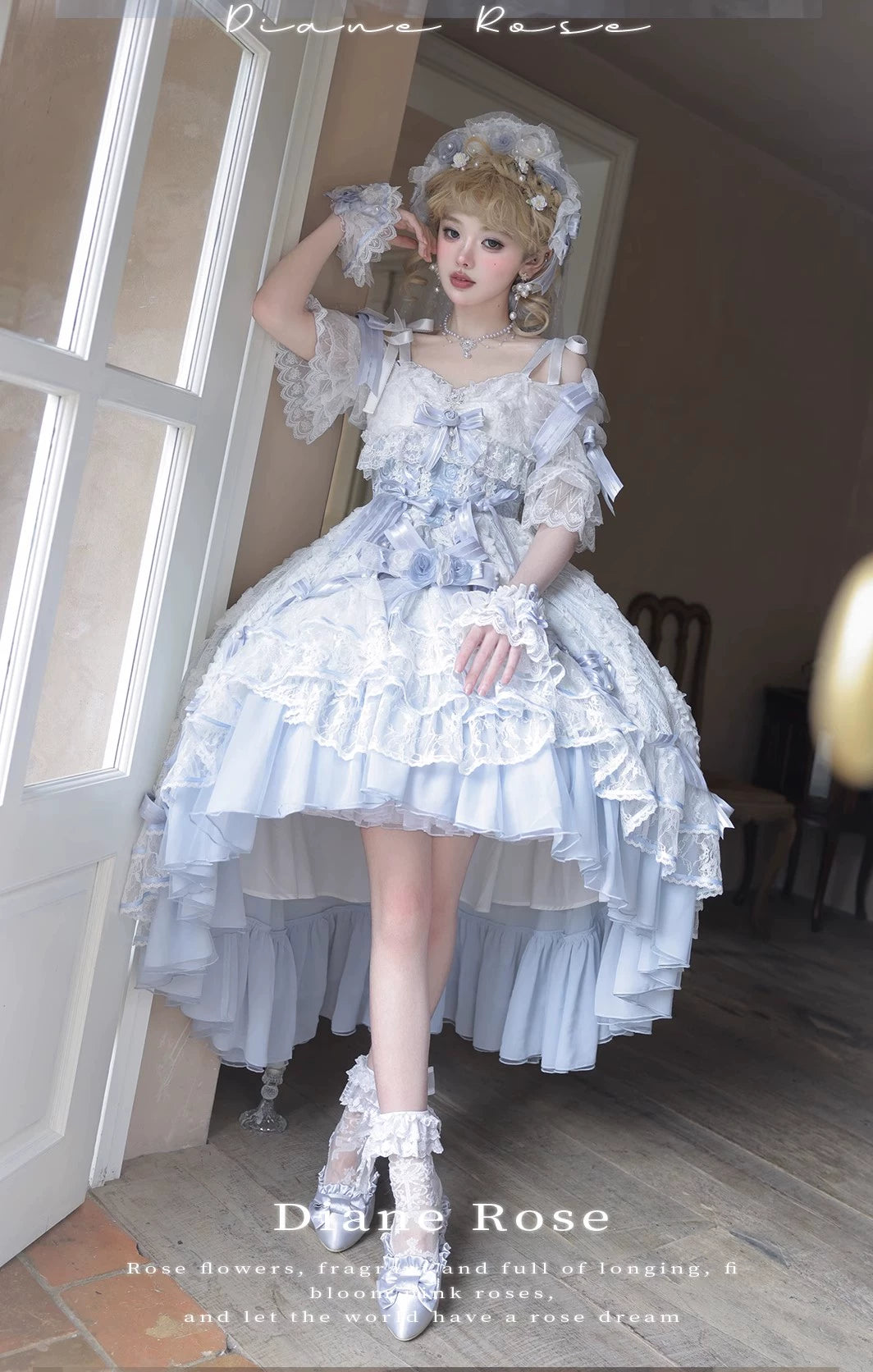 MieYe - Diana Rose - Bridal Lolita Dress Short Wedding OP with Accessories 41638:708754