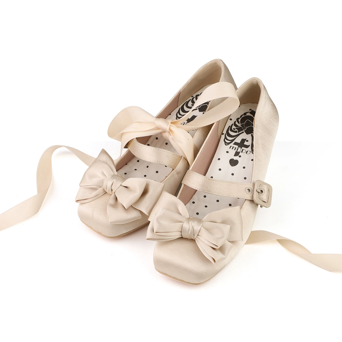 MODO - Sisi - Elegant Lolita Satin Shoes, Square Toe (Off-White / 34 35 36 37 38 39 40 41) 43664:782514
