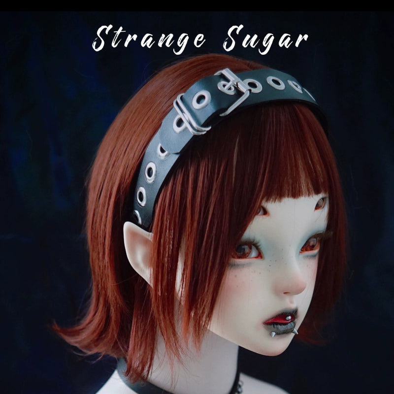 Strange Sugar - Gothic Lolita KC Faux Leather Punk Lolita Hair Accessories 8 Black Large Circle KC