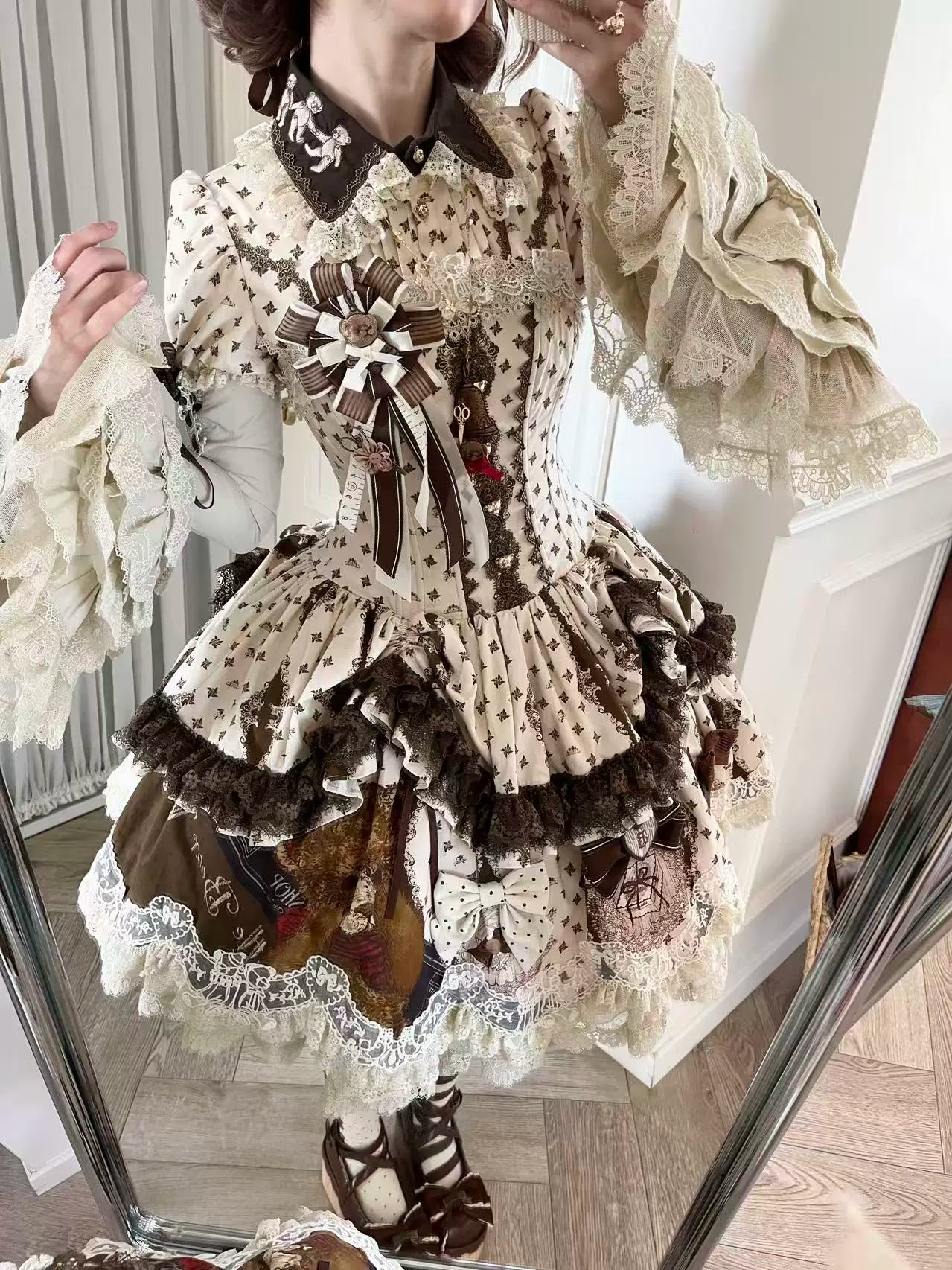 Little Bear Workshop - Cotton Sweet Lolita JSK & OP Dress, Printed Bodice