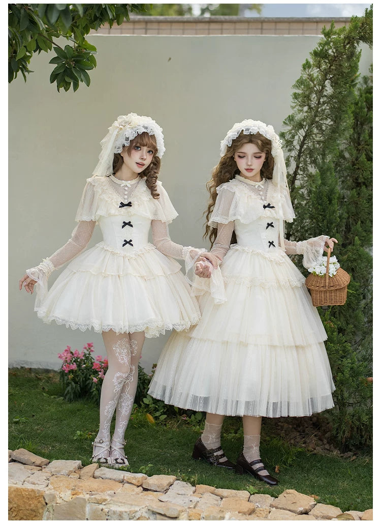 White Mist Promise - Classic Lolita Corset OP Set, Edwardian Collar & Tiered Hem 45173:838303