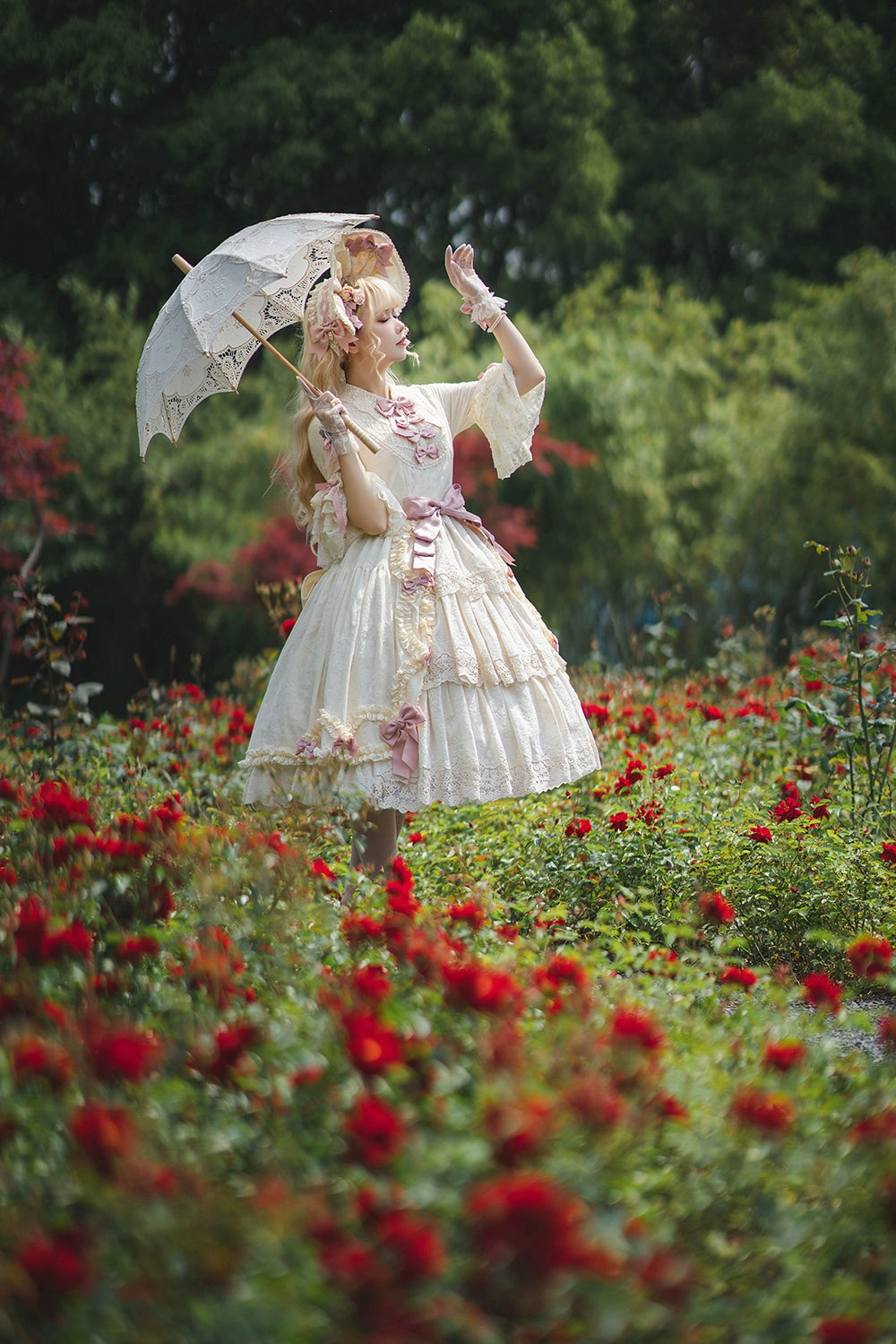 Miss Point~Lilyka Garden~Classic Lolita OP Dress Set Elegant Floral Wall Princess Sleeve 38832:606270