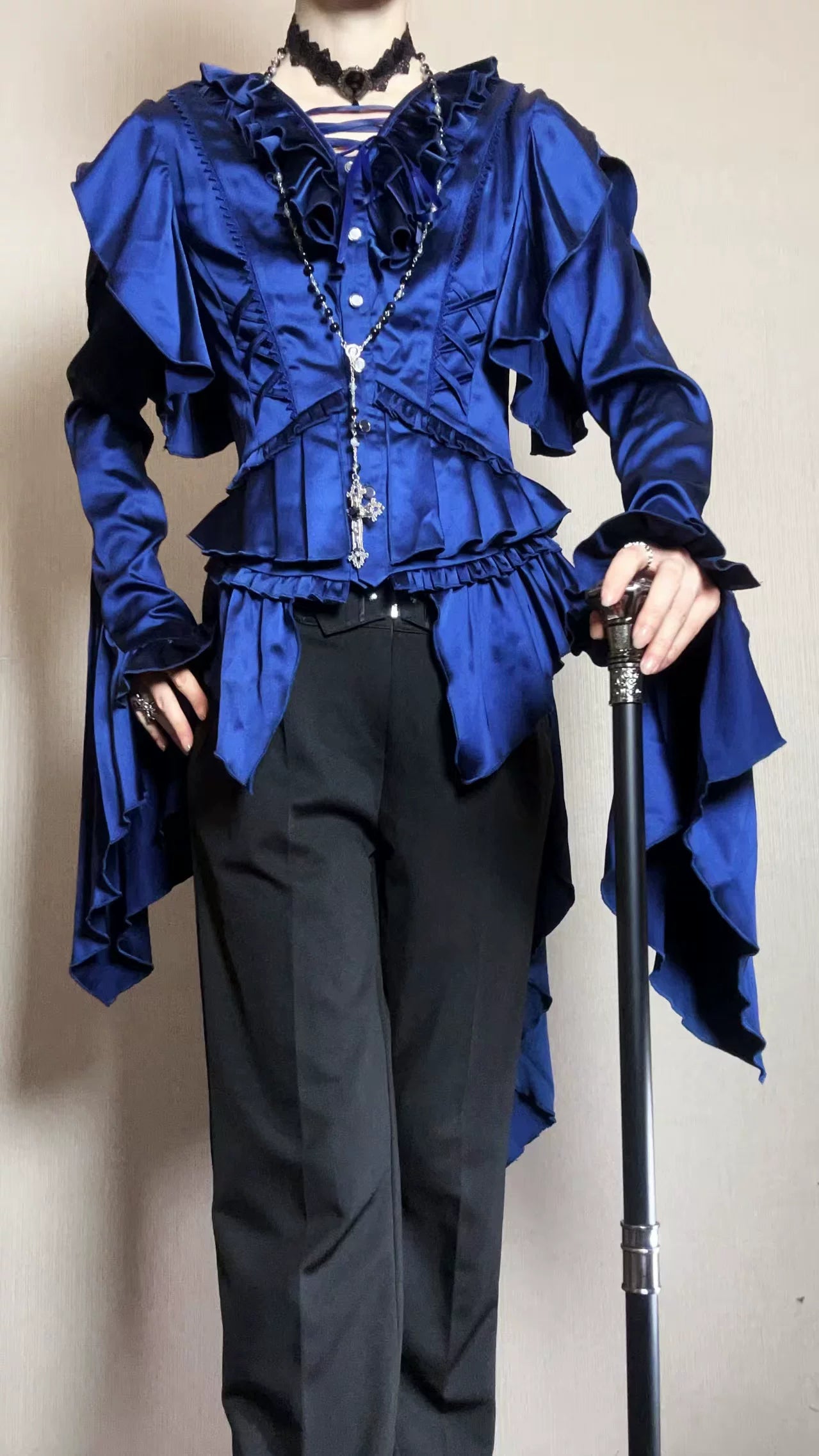 Abyssal Echo - Mermaid Inspired Ouji Lolita Shirt & Side Zipper SK Dress 44434:809240