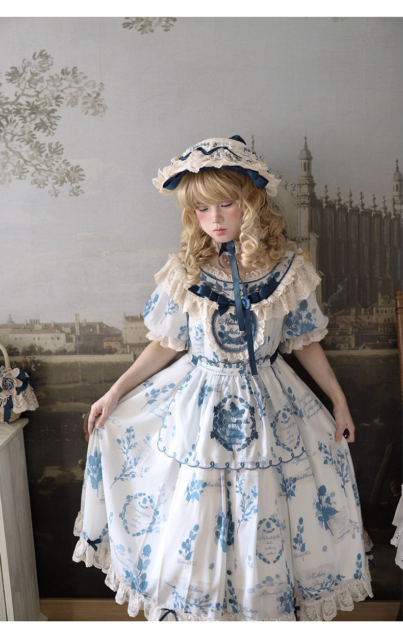 NanShengGe - Mulberry Poem - Country Lolita Printed Dress with Cardigan Set 42513:742820