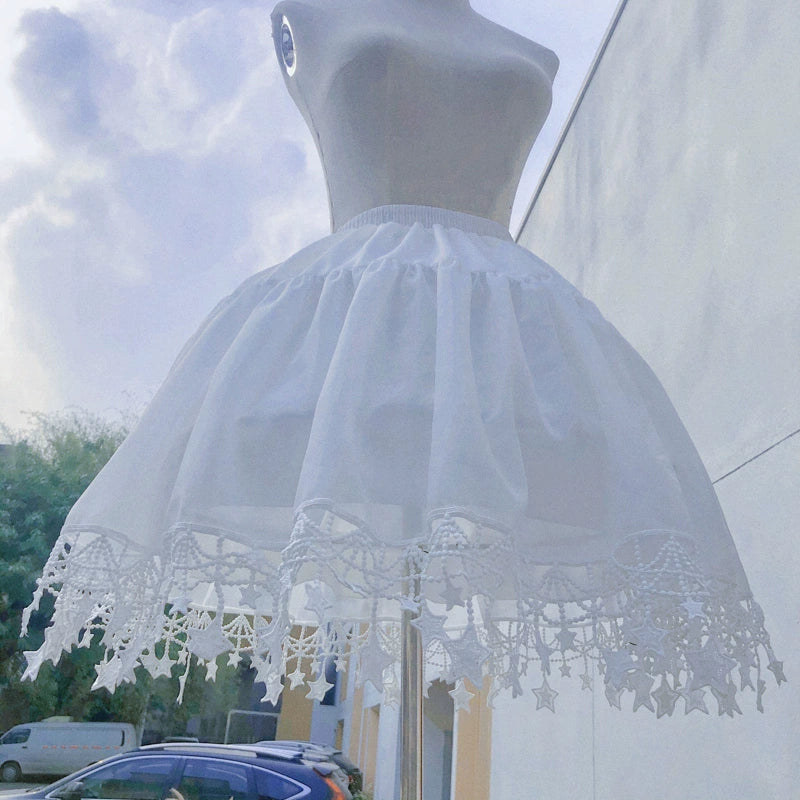 Sugar Girl - Adjustable Lolita Fishbone Violent Petticoat With Star Hem White fishbone One size