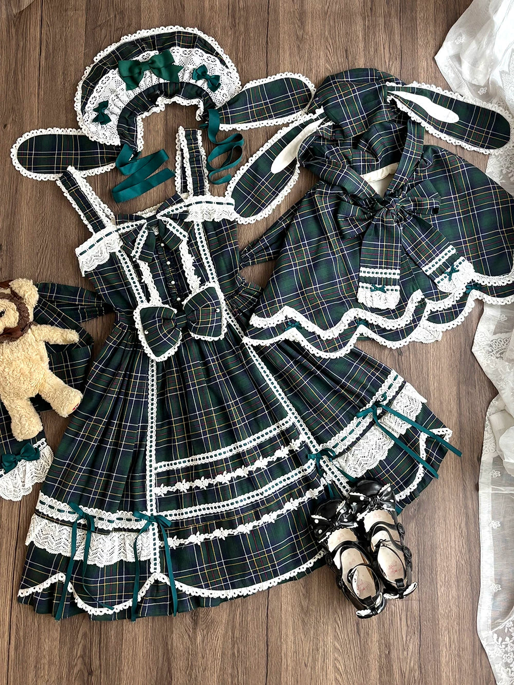 Plaid Petal Bunny - Old School Lolita Plaid JSK Dress, Side Pockets 44674:818450