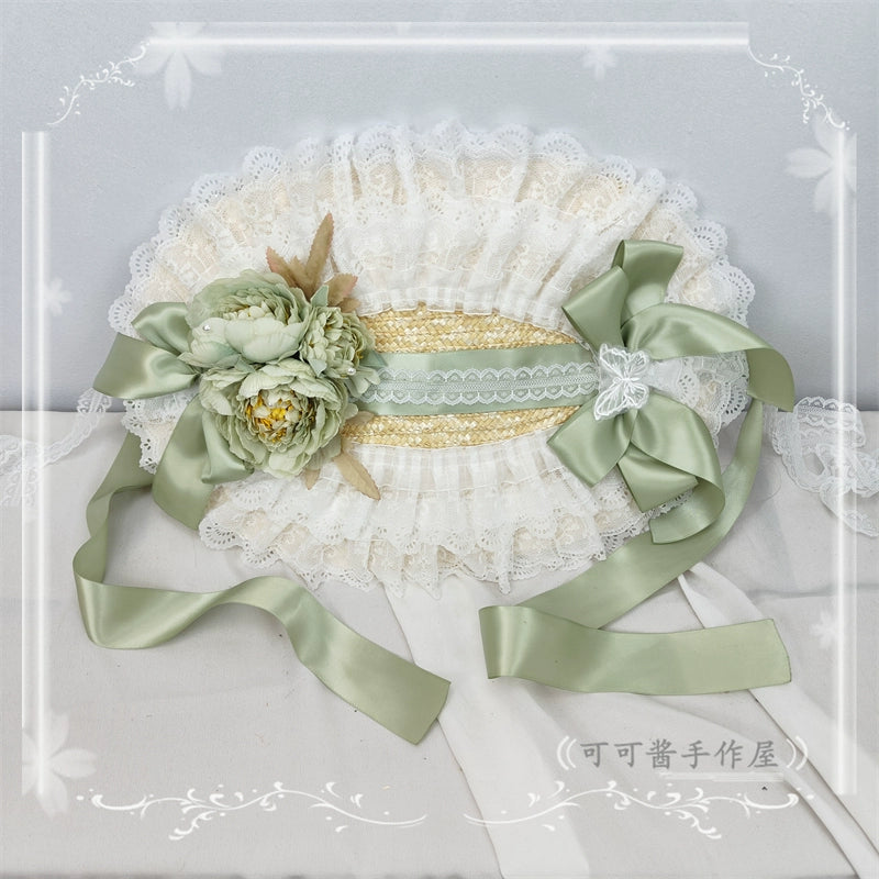 Cocoa Jam~Country Lolita Bonnet Lace Flower Flat Cap Multicolors Customized 36112:524724