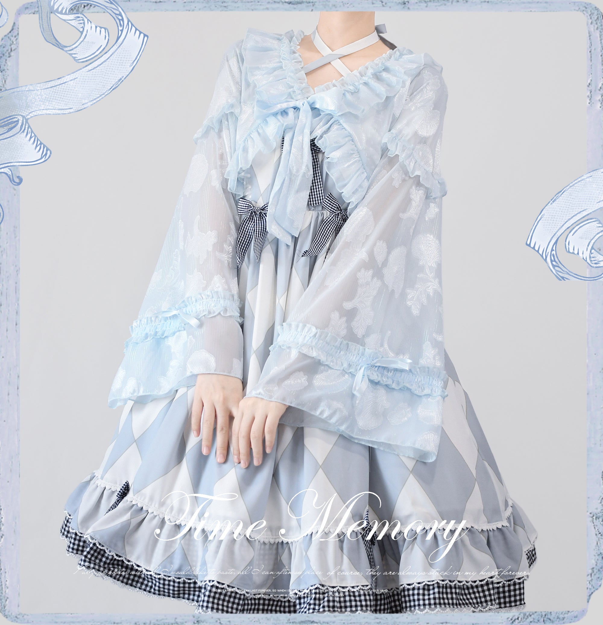 Time Memory~Xianbei~Sweet Lolita Chiffon Lantern Sleeve Cardigan with Bow (L S) 34598:463040