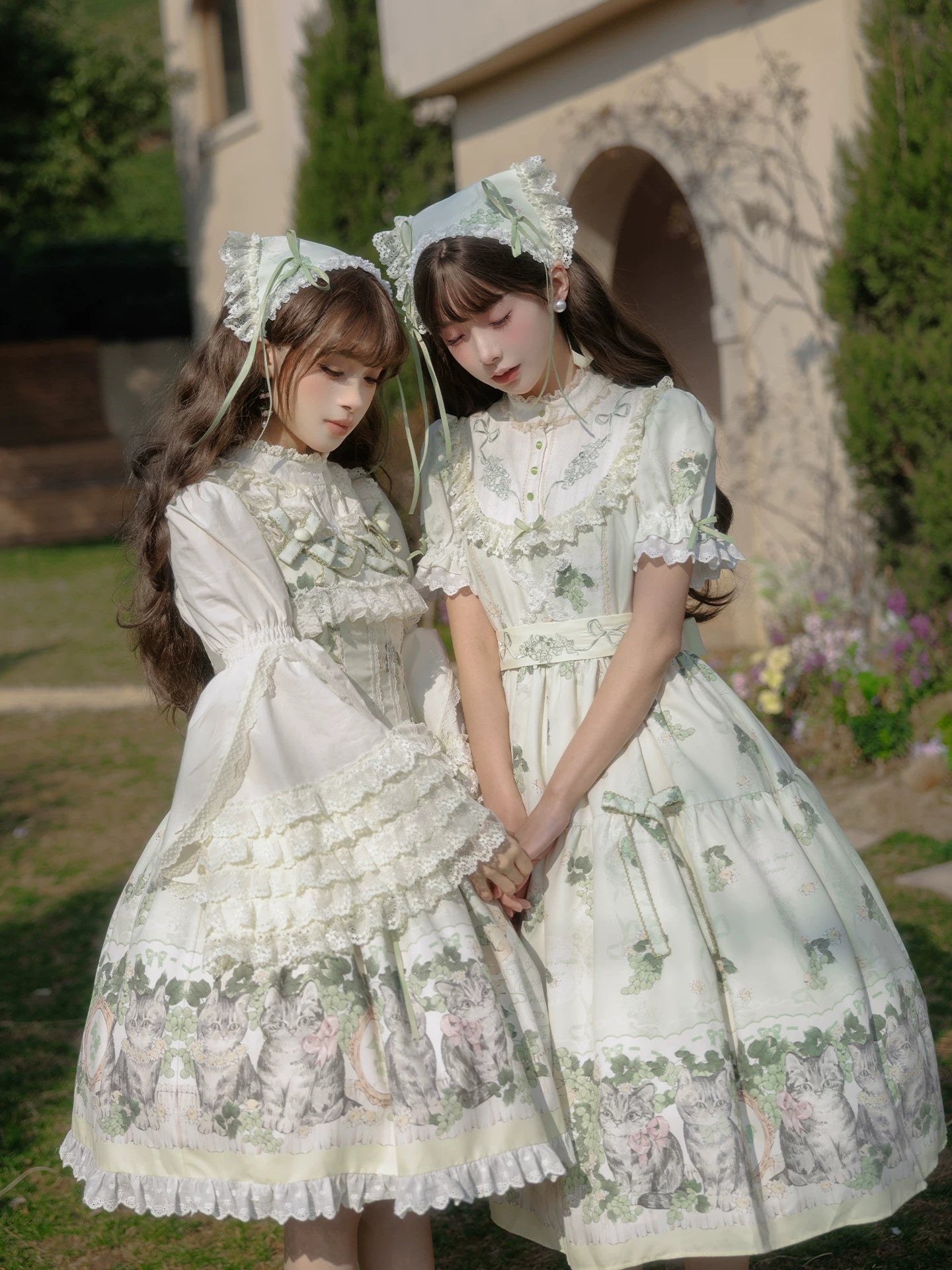 Grape Garden Cat - Classic Lolita Printed JSK Dress, Short Sleeve OP