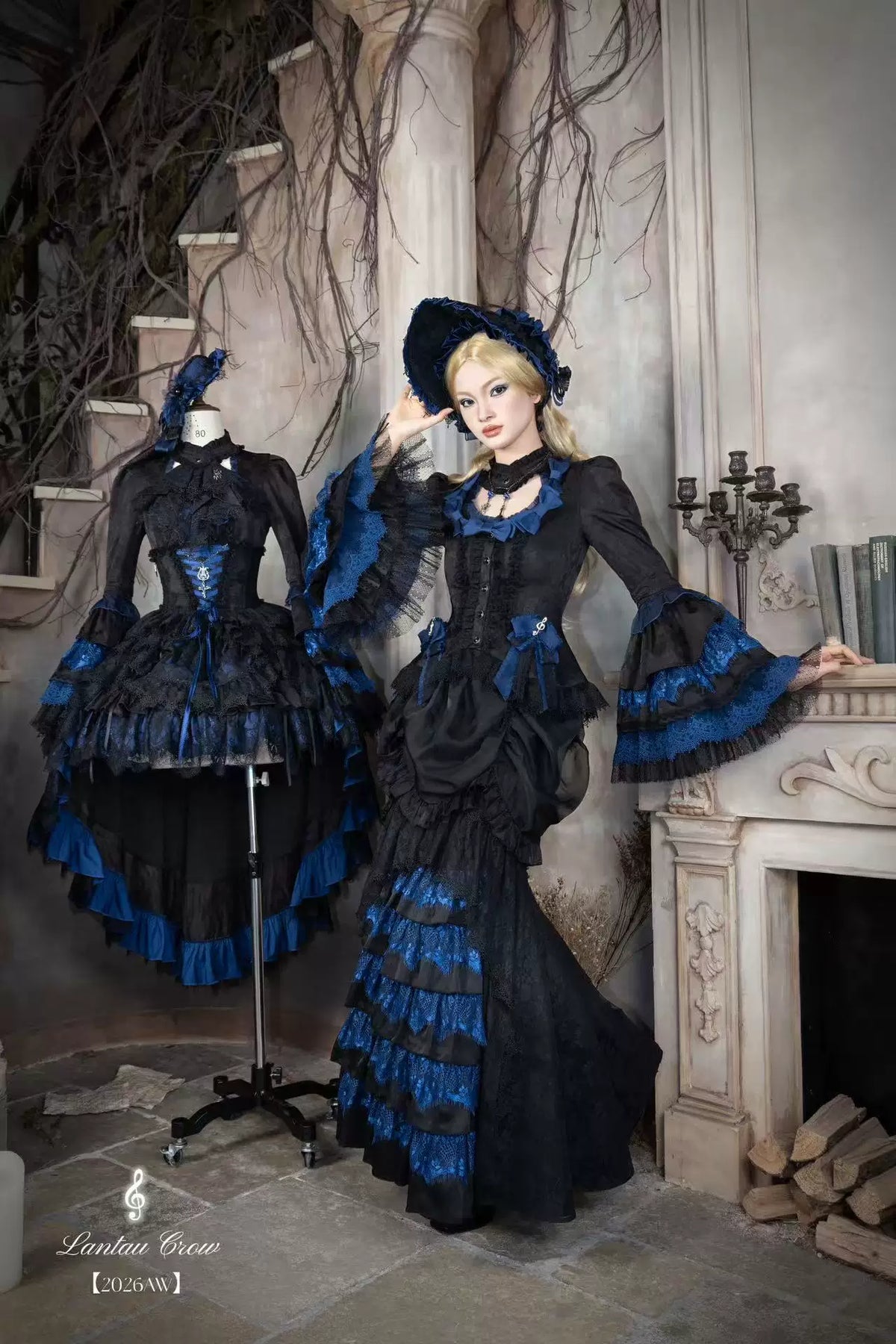 Requiem - Gothic Lolita Blouse & Skirt Set, Jacquard with Satin Lace 45969:869879