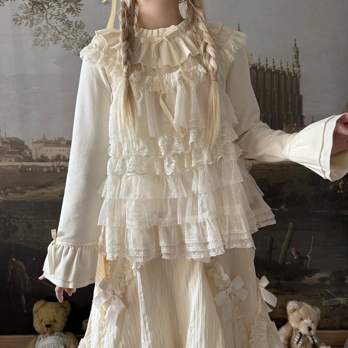 Himawari - Sweet Lolita Long Sleeve Blouse, Tiered Ruffle Collar 45973:869727