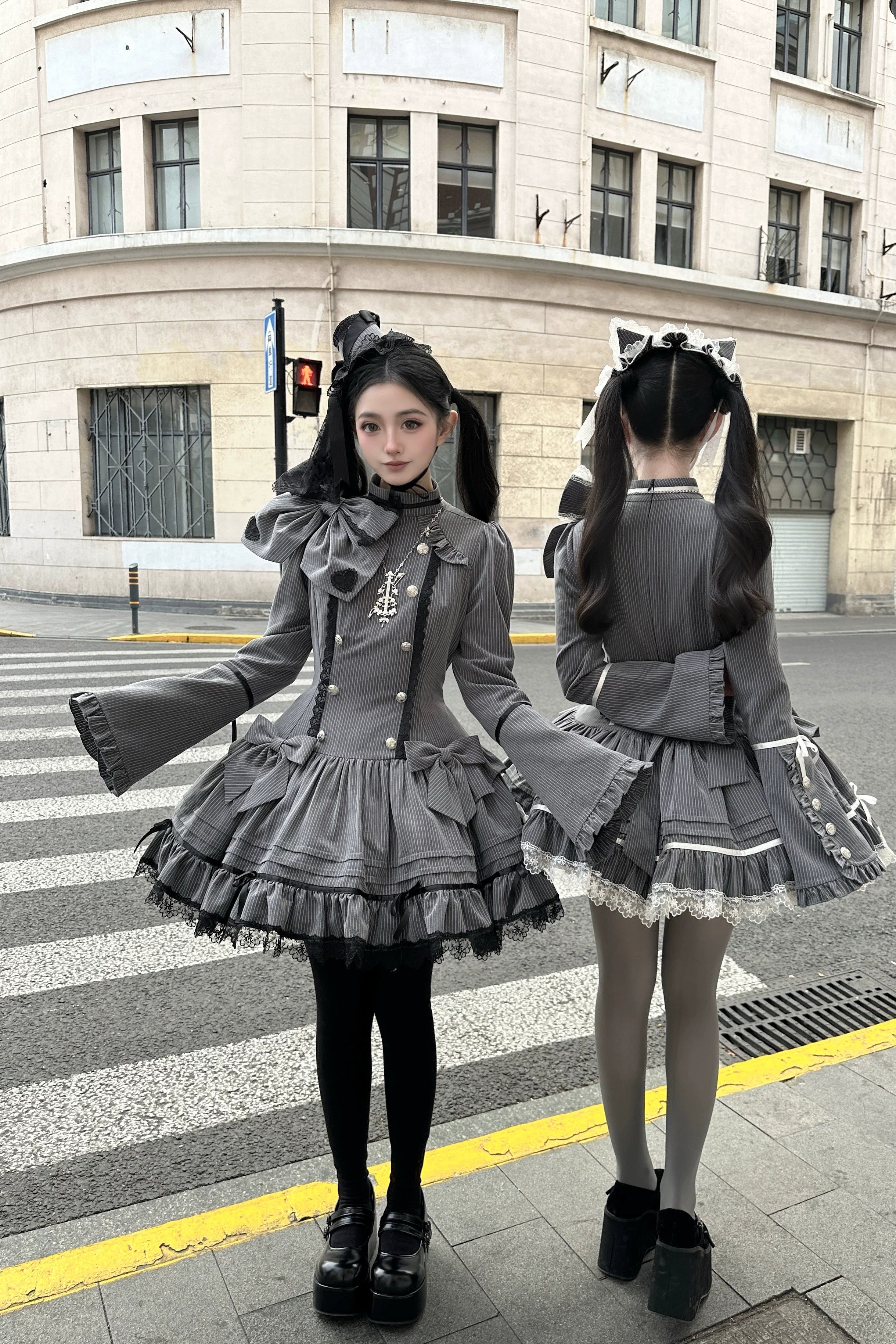 Phantom Kitty - Old School Lolita Low Waist OP Dress, Lace & Bow