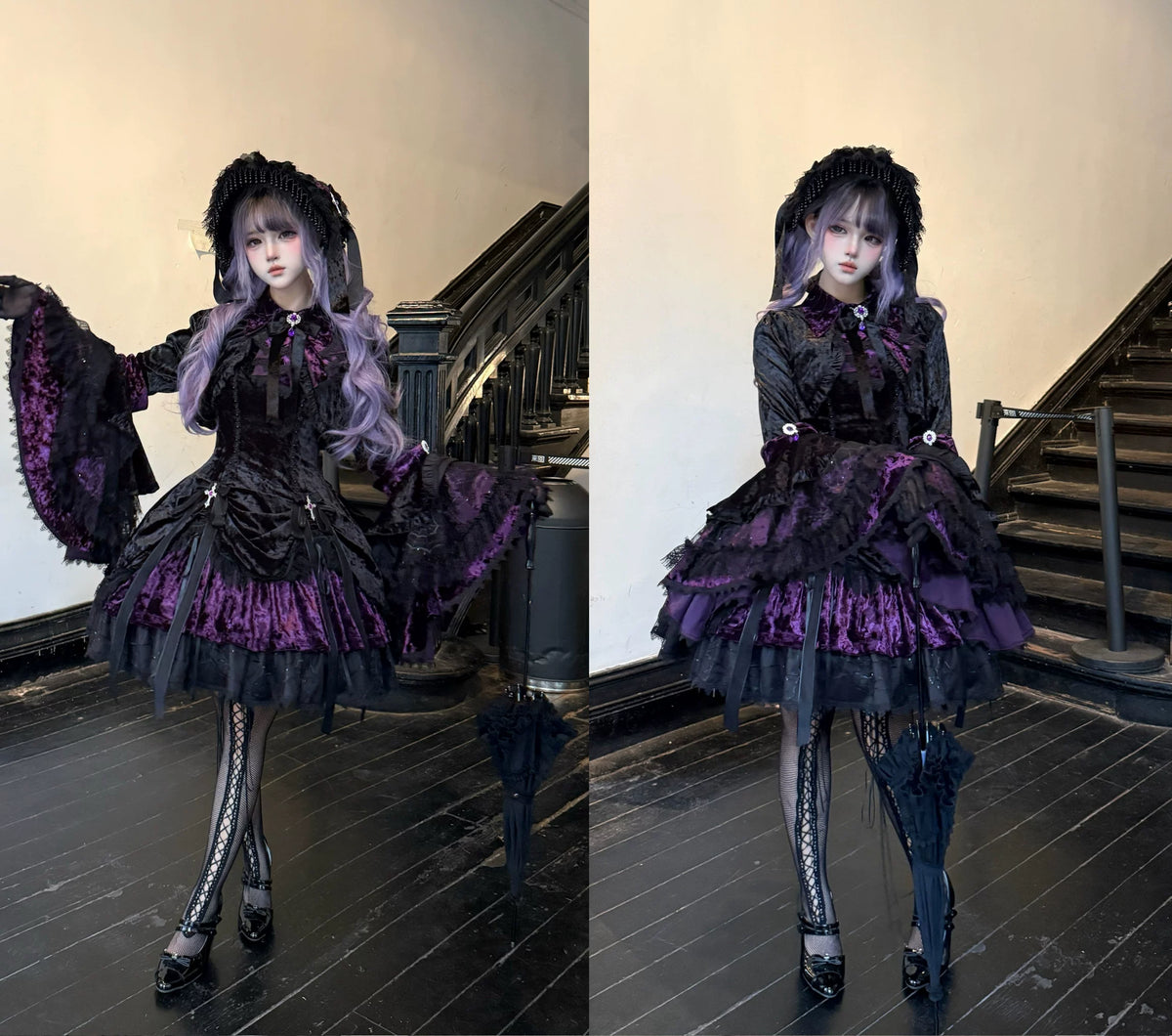 Dark Raven Poem - Gothic Lolita JSK & Bolero Dress Set, Diamond Velvet 45967:869770