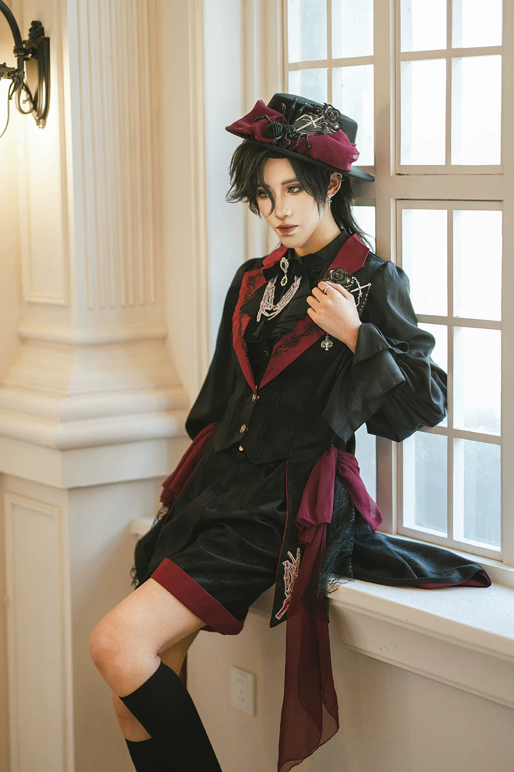 Moonnight Return - Ouji Lolita Jacquard Pants & Shorts, Side Pockets 44596:814332