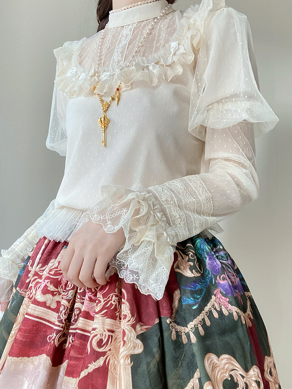 Miss Point~Kaleidoscope~Classical Lolita Shirt Dot Gauze Detachable Puff Sleeve Blouse Customized 35392:488928