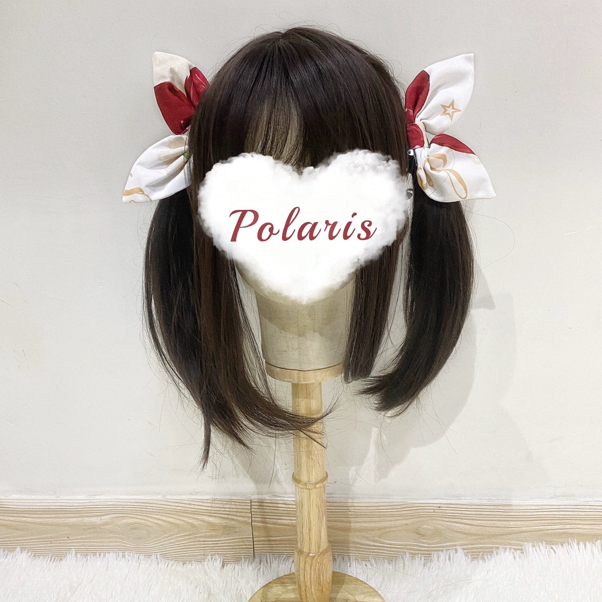 Polaris Lolita - Sweet Lolita Headdress Red Bow KC and Clips White-Red Rabbit Ear Clip (Only One)