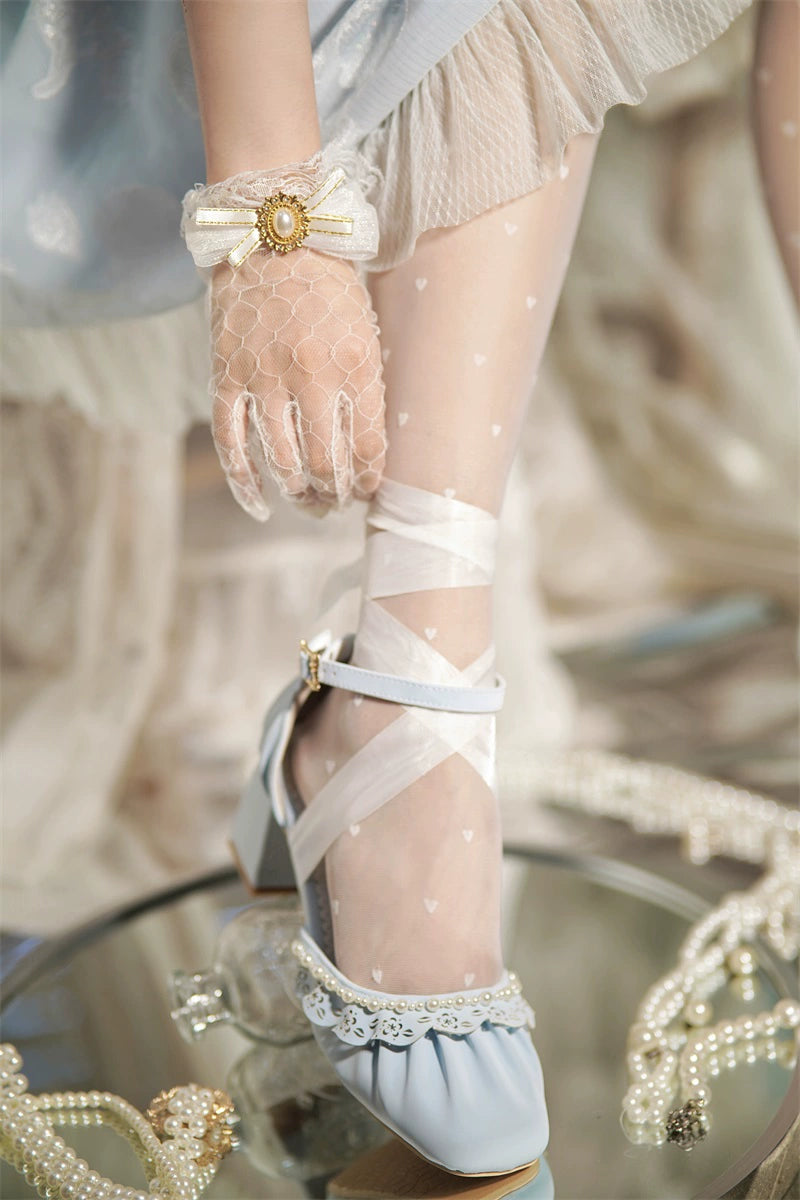 MR.Qiutian~Dance of Camellia~Elegant Lolita Chunky Shoes 5CM Heel Pearl Decoration 39200:615536