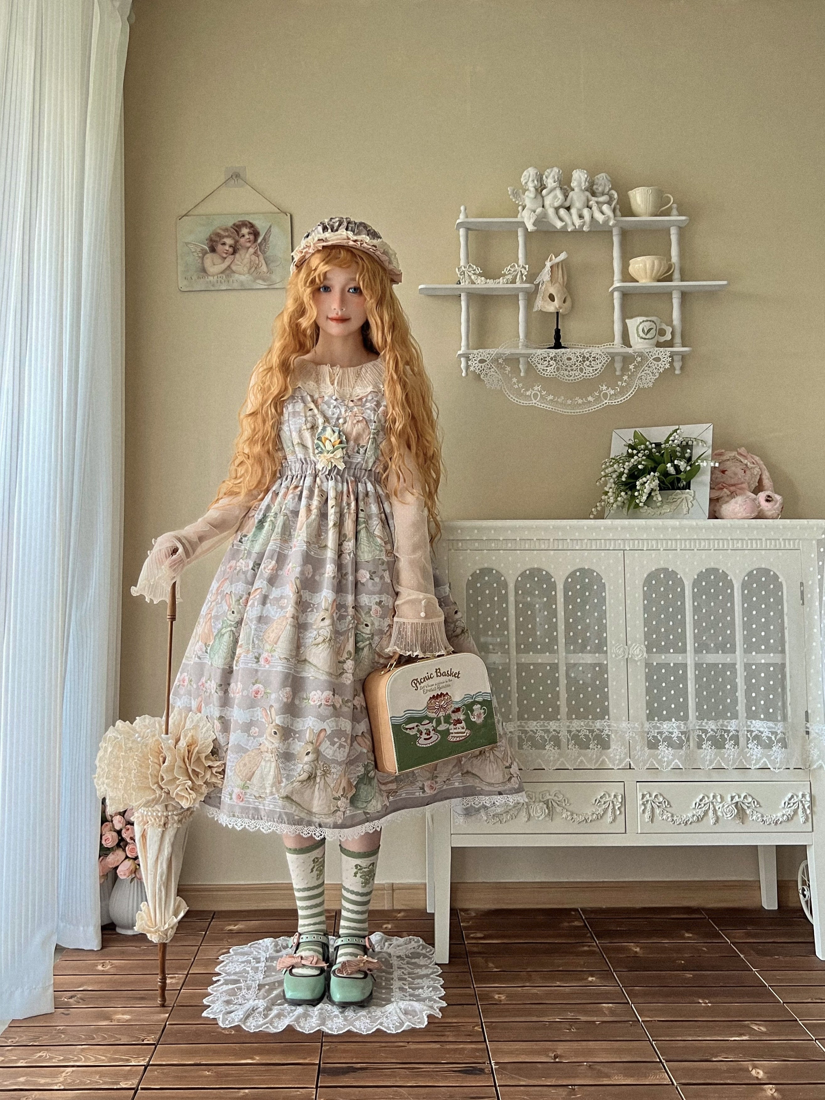 Fruit and rice - Tea Break Rabbit - Vintage Lolita JSK Rabbit Print Multicolors
