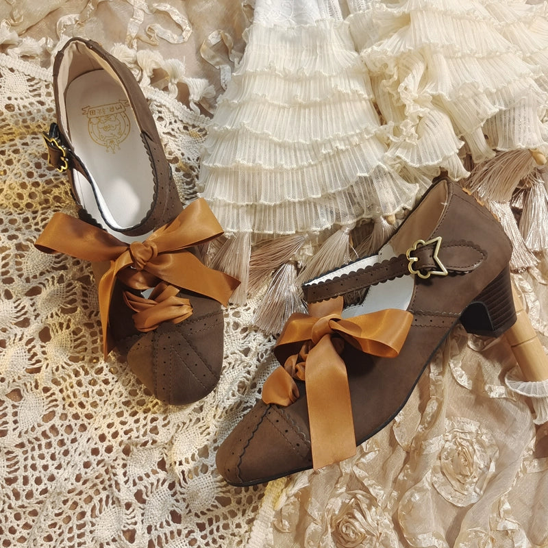 MR.Qiutian - Pictorial Girl - Han Lolita Shoes Retro Lolita Chinese Style Shoes Vintage brown 35