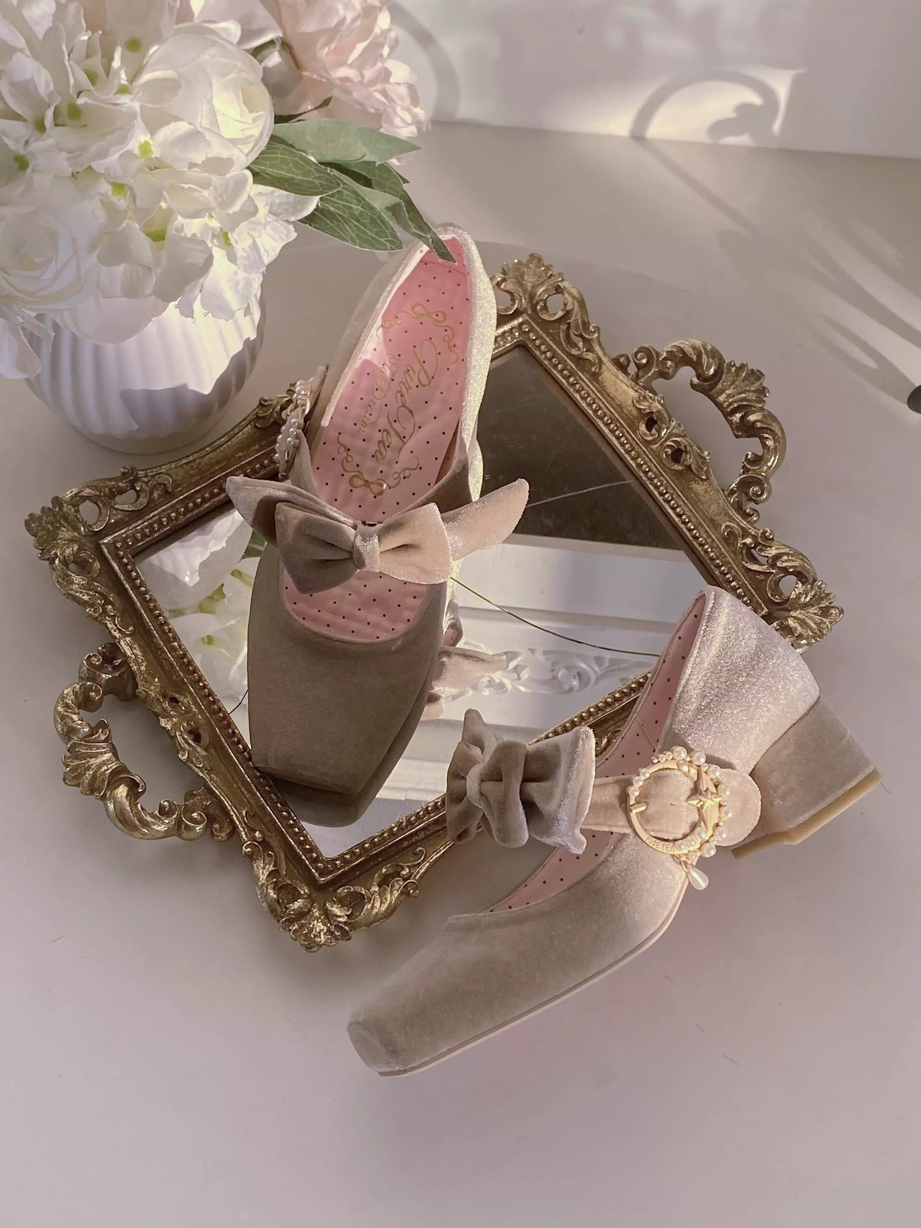 Pure tea for dream~Angel Velvet~Sweet Lolita Shoes Mid-heel Velvet Shoes 32816:394172