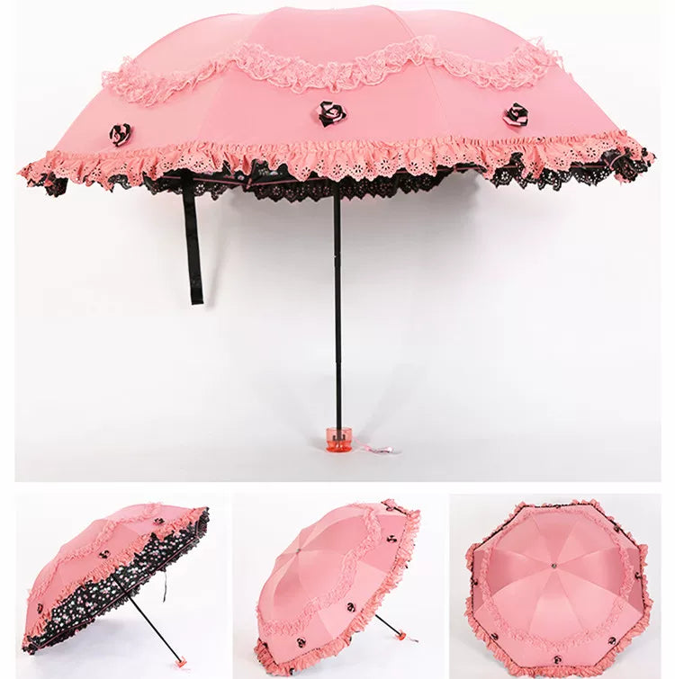 Foldable Lolita Parasol, Floral and Embroidery Detail 45591:855737