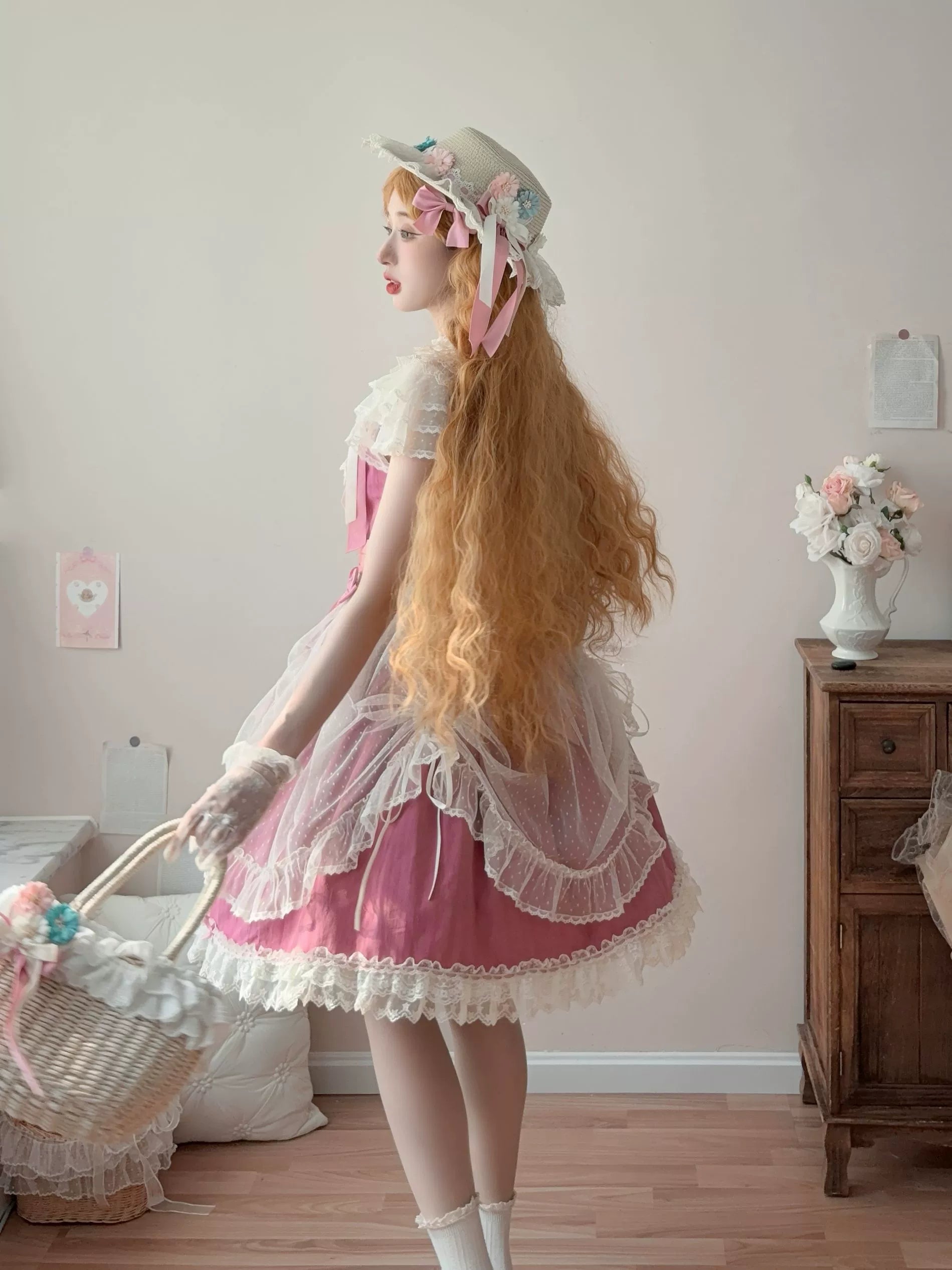 Uncle's Workshop - Fluttering Cherry Spring Strings - Cotton Sweet Lolita JSK Dress 42196:776674