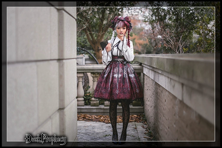 DuskProphecy - Coccyx - Elegant Lolita Dress High Waist Fishbone Print JSK Set