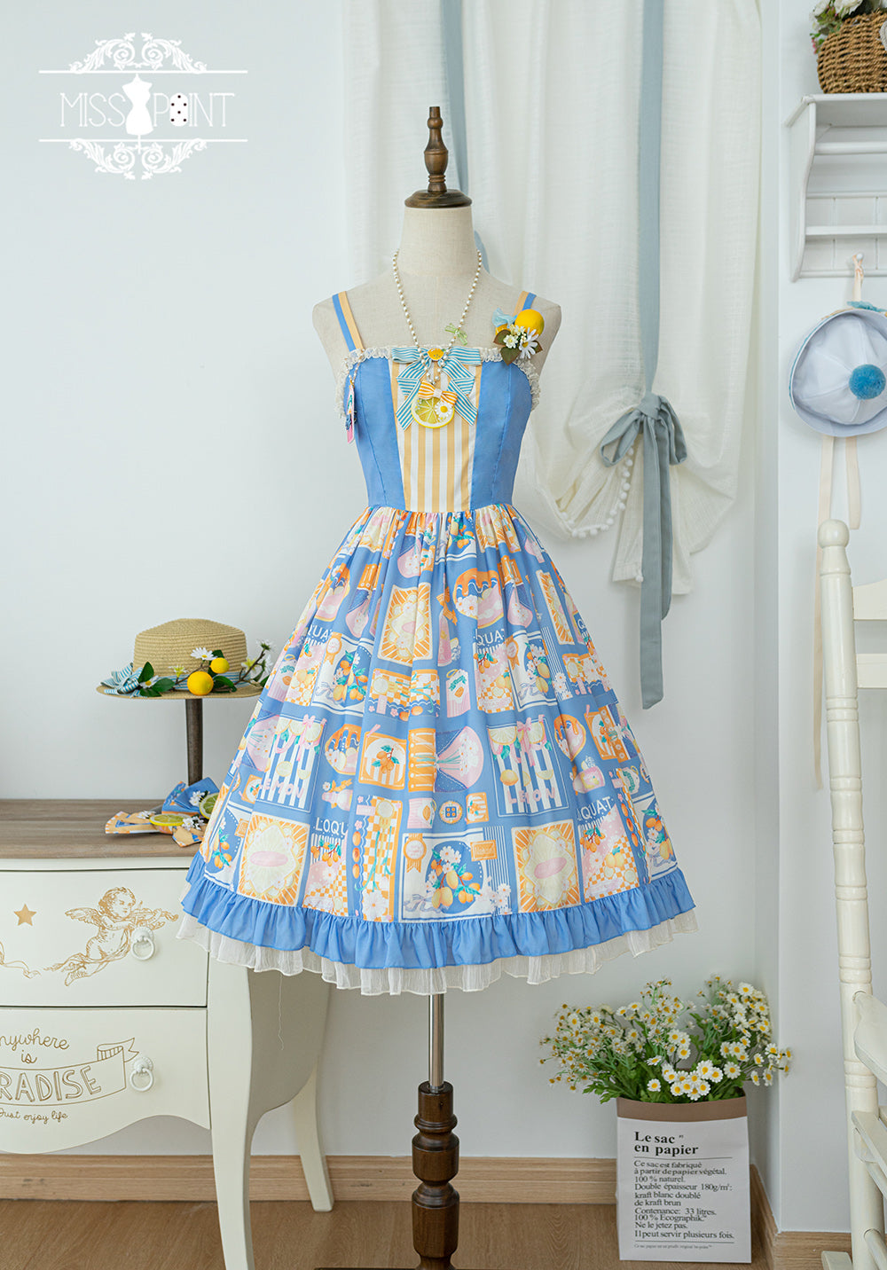 Miss Point~Daisy Lemon~Daily Lolita Lemon Print JSK Customized XS blue (2XL L M S XL XS / blue) 21502:310624