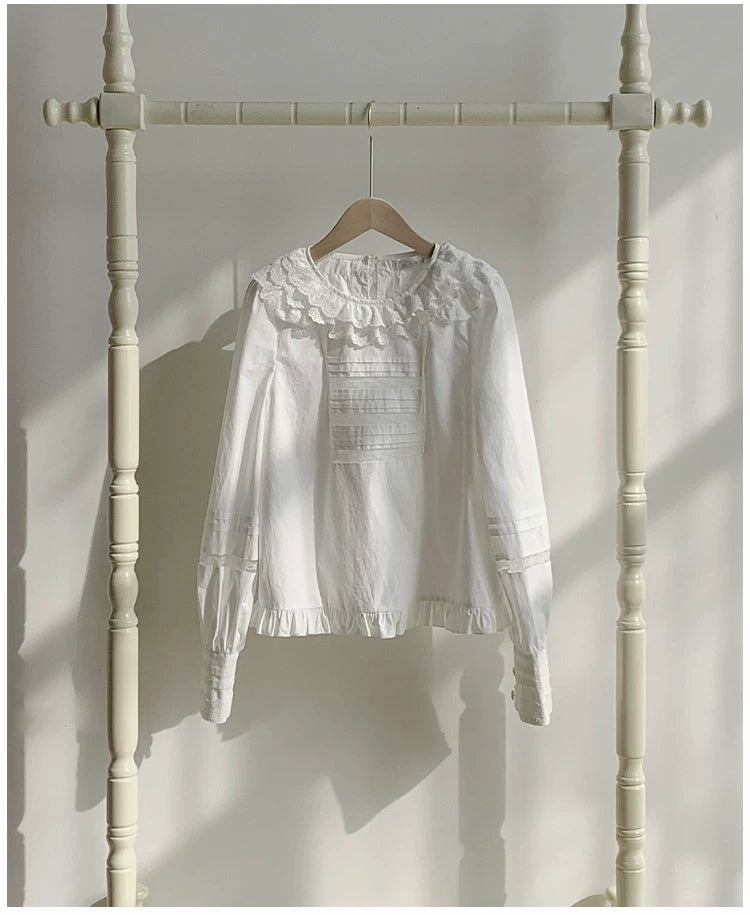 Jennie - Sweet Lolita Cotton Shirt, Ruffled Round Collar