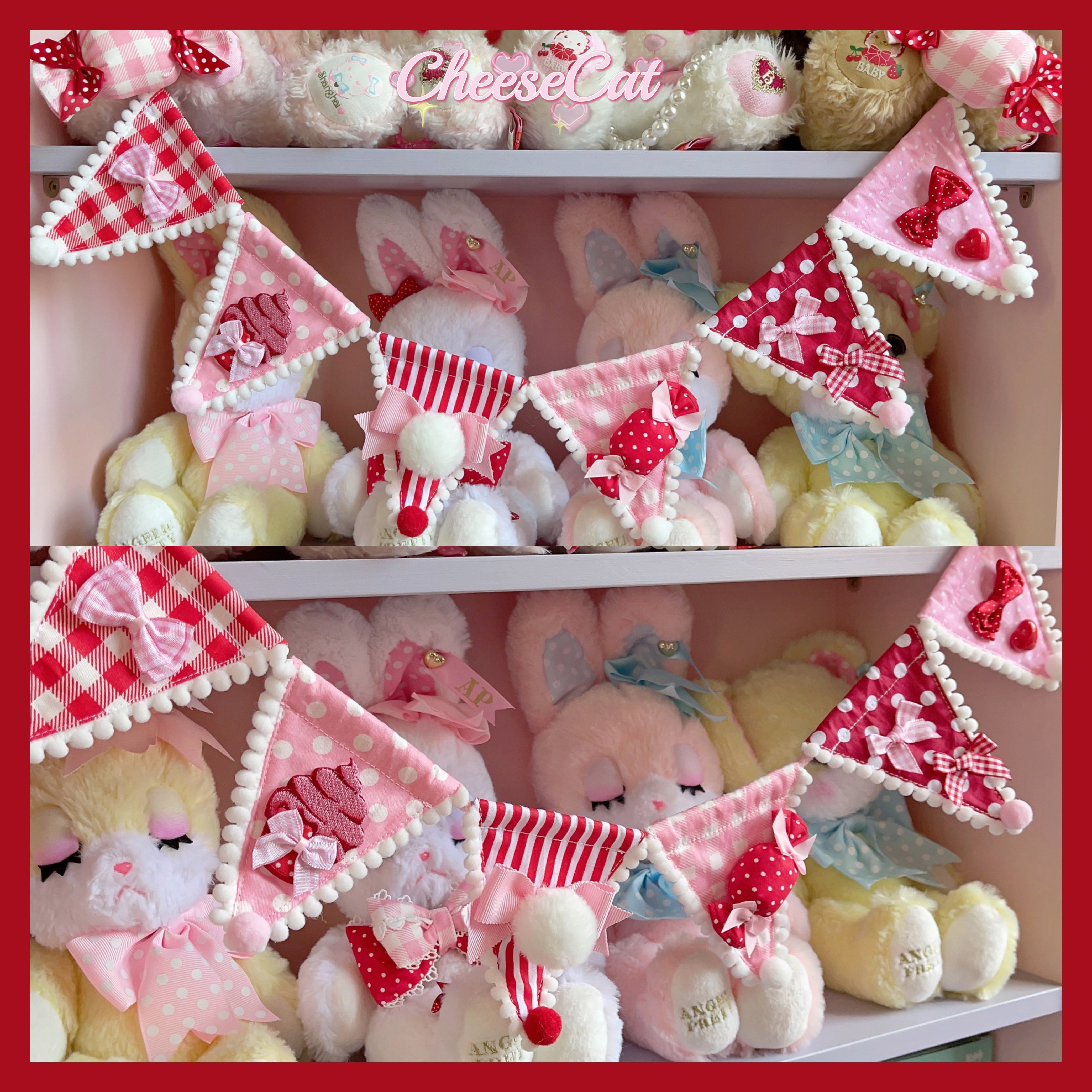 Cheese Cat - Sweet Lolita Plaid Candy Bow Flags Brooch red-pink flags( brooch)