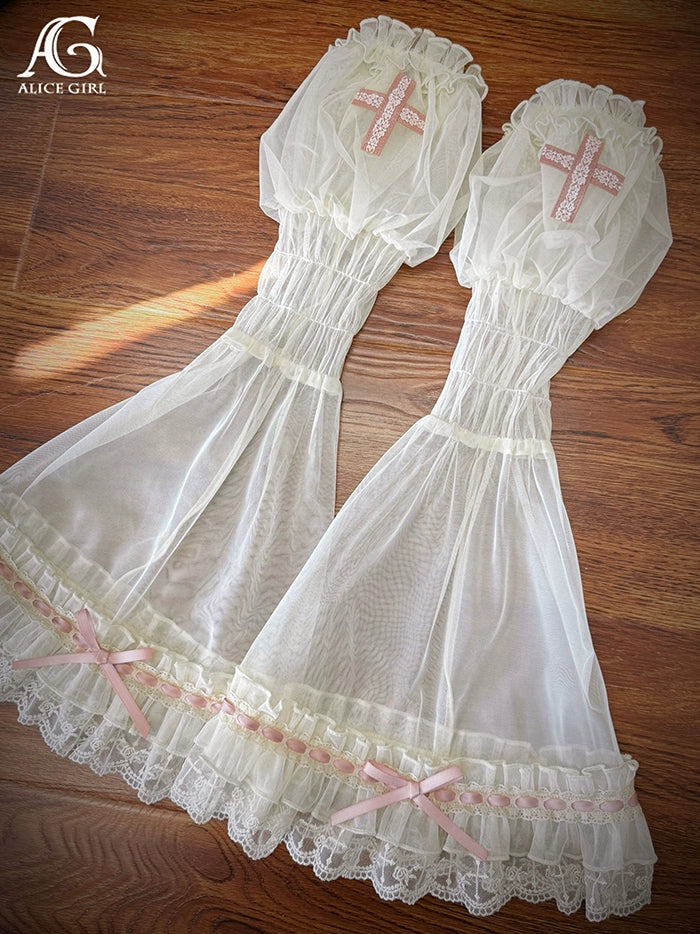 Alice Girl - Cross Princess - Sweet Lolita Princess Sleeves Cross Embroidery Sleeves XS Beige pink
