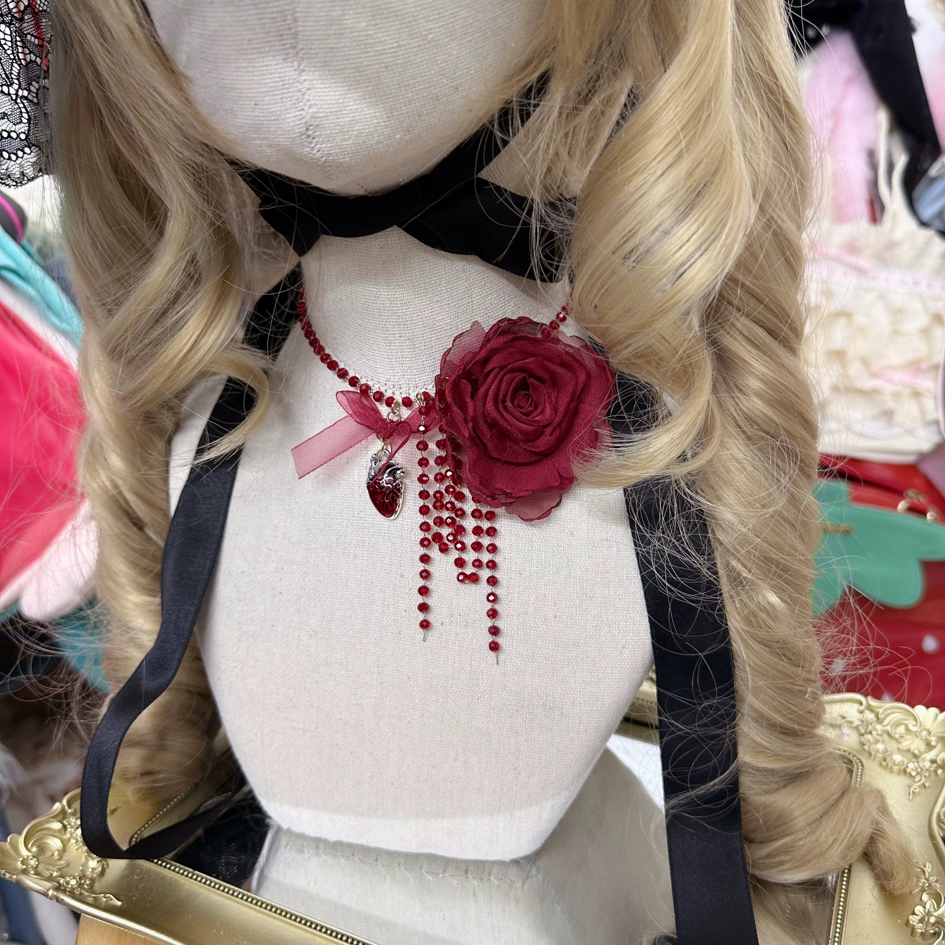Chestnut Lolita - Gothic Lolita Hat Widow Hat Black Headdress Blood necklace