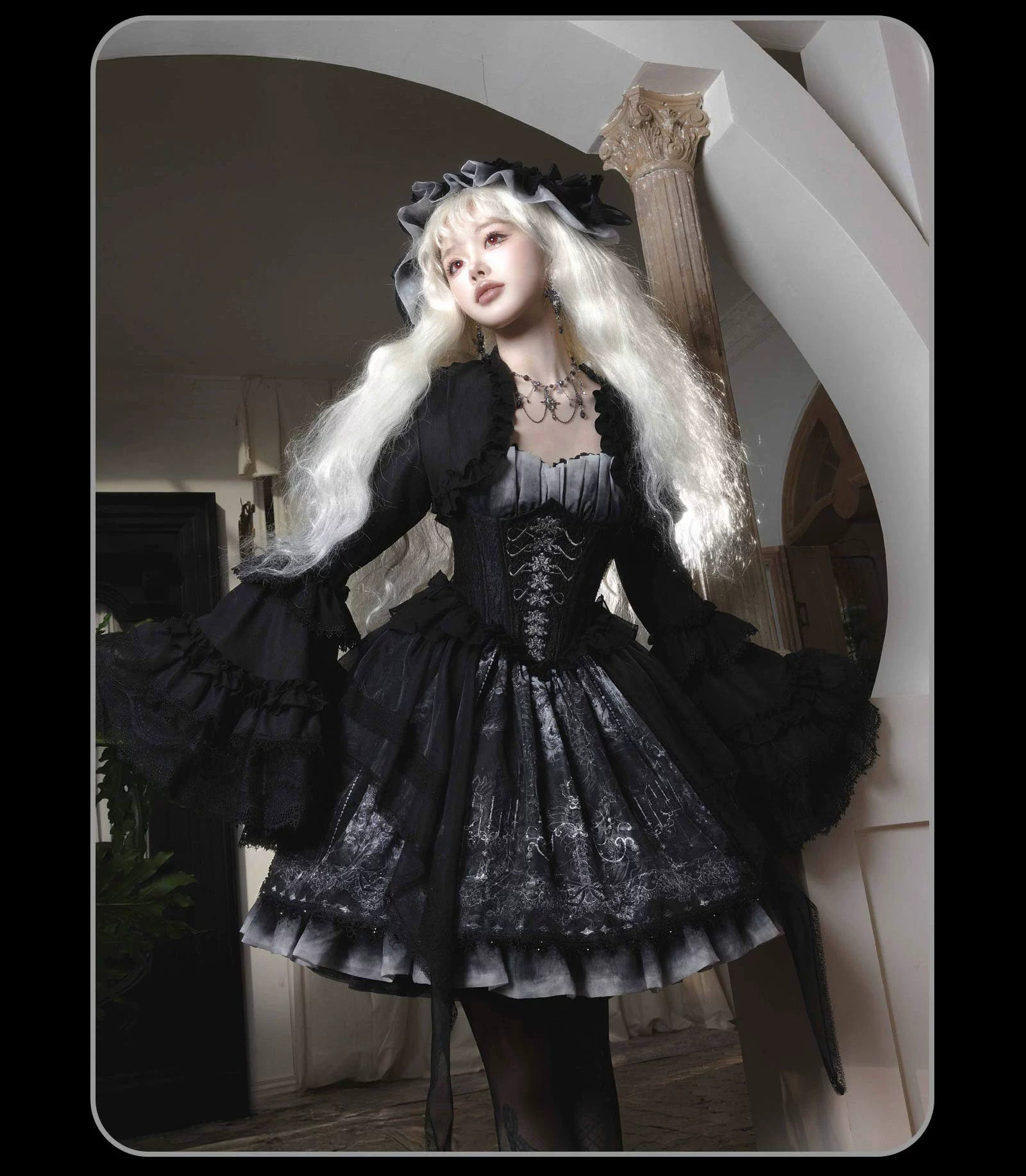 Susin Lolita - Bone-Eroded Butterfly - Gothic Lolita JSK & SK Set 44051:793315