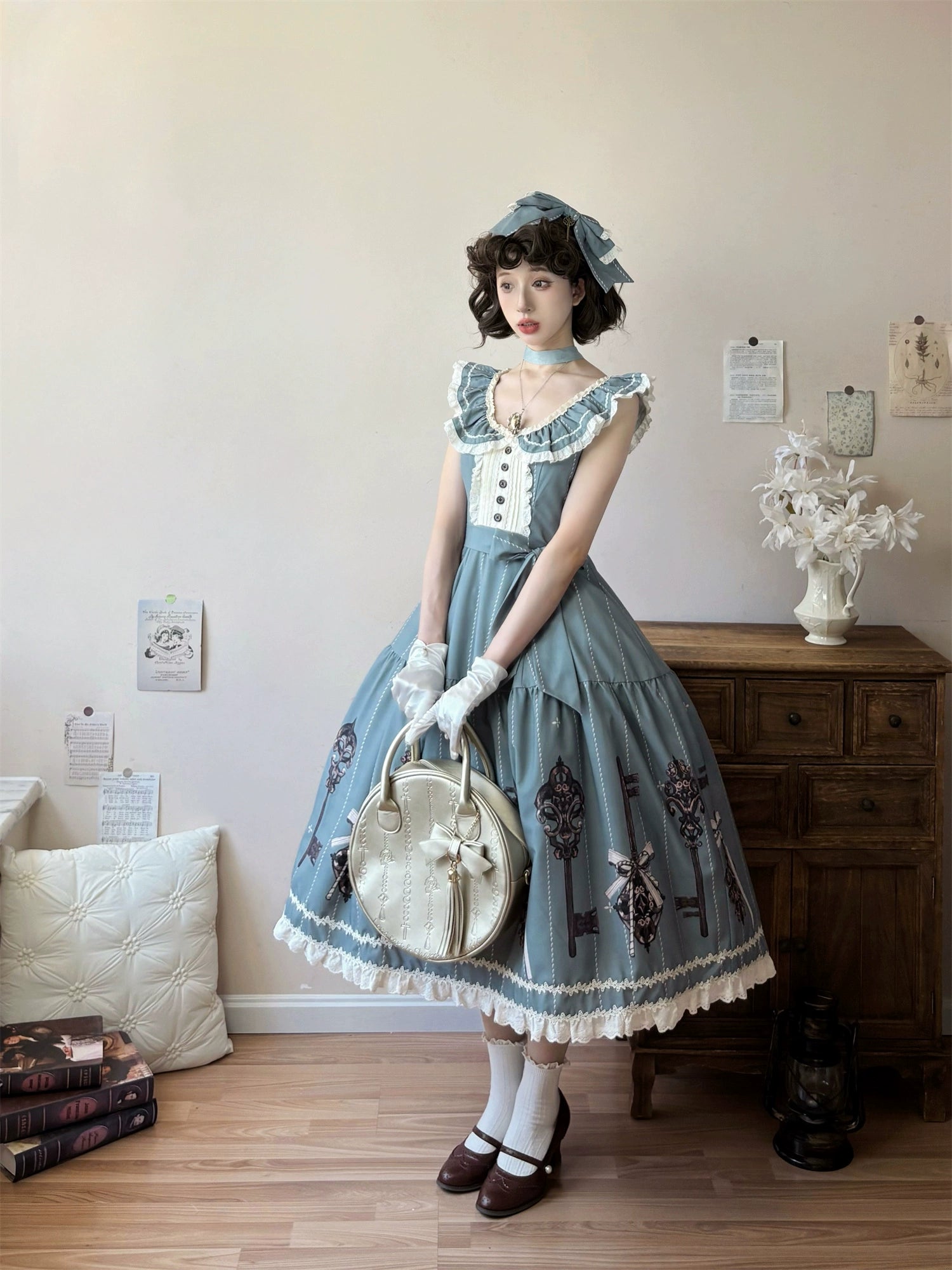 Uncle's Workshop - Secret Key - Classic Lolita Dress Suit, Key Print (L M S) 43925:790936