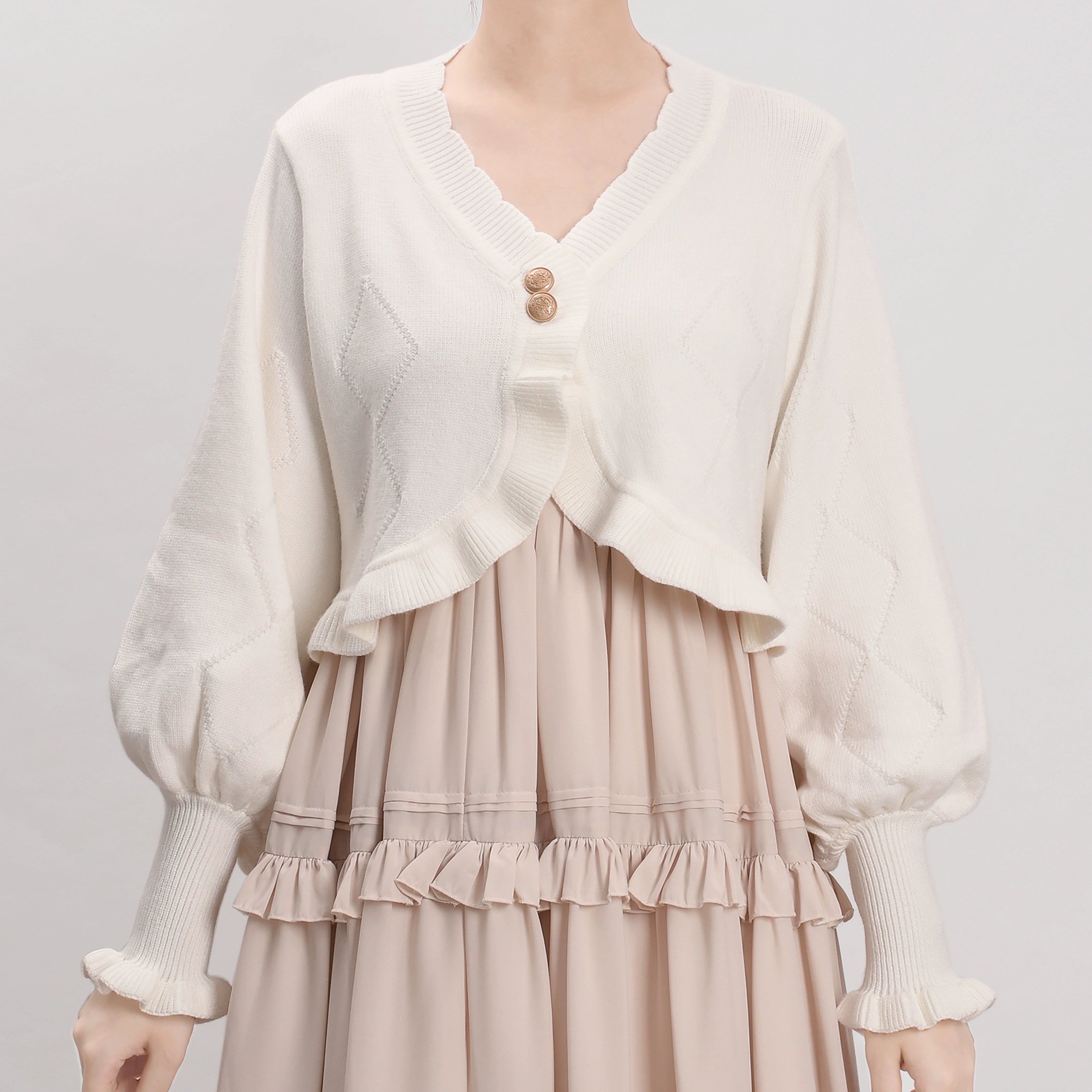 MIST - Cookie - Vintage Lolita Cardigan, Short Sweater (L M S / Off-white) 31538:369502