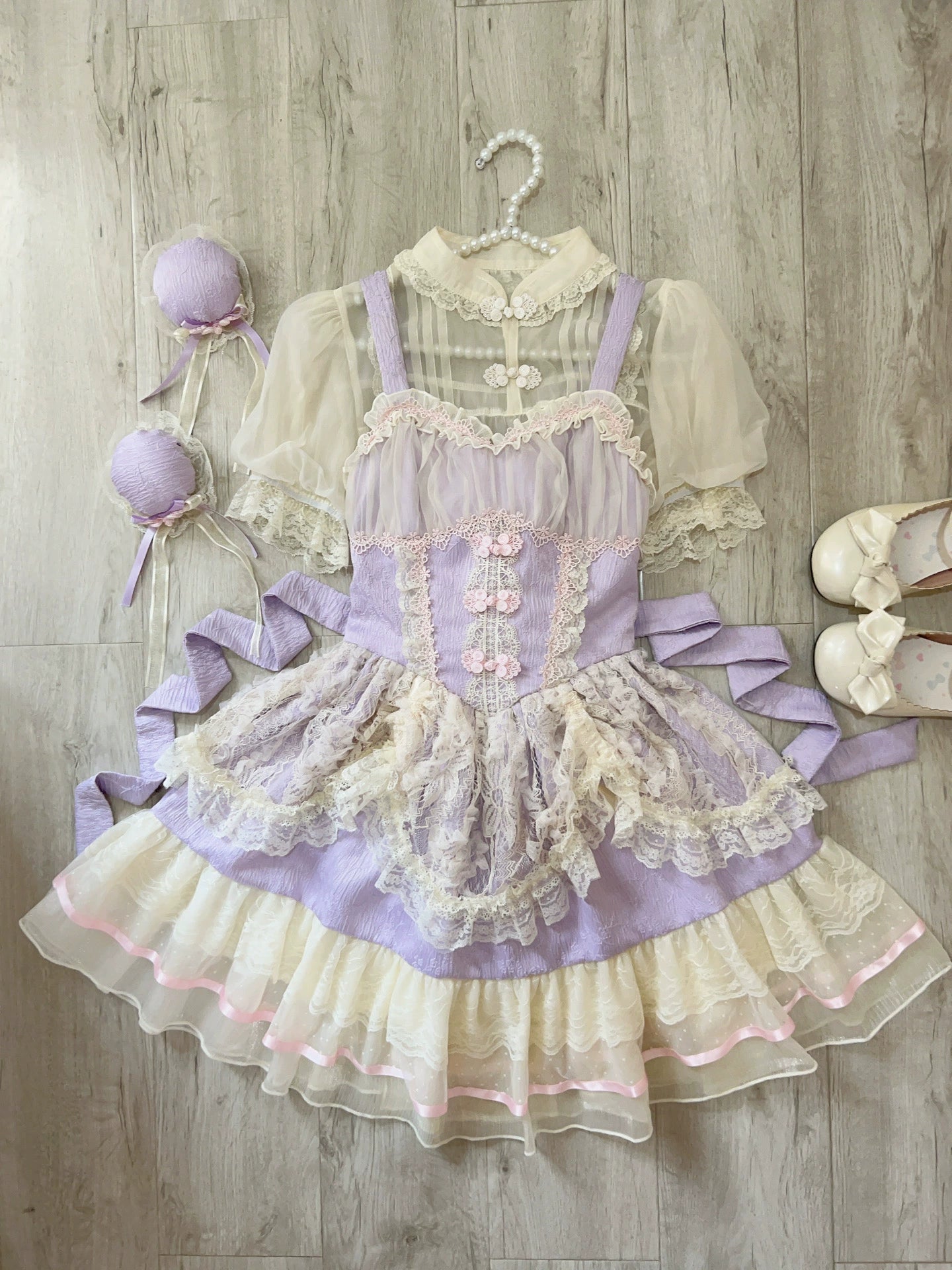 Sugar Girl - Hua Ji Fu Lei - Chinese Style Lolita JSK Dress Ballet Style Innerwear Set S a pair of purple hair accessories