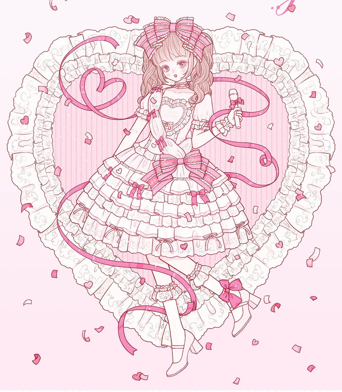 Sparkle Annie - Plus Size Sweet Lolita Top & SK Set, Cream Pink Pinstripe 45943:869240