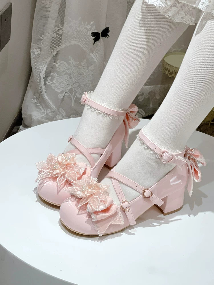 Spring Sakura - Wedding Sweet Lolita Heels Shoes, Floral Accent