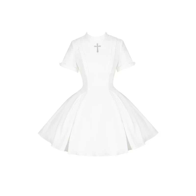 Nihil - Gothic Nun Lolita OP Dress, Irregular Hem Cape (L M S) 44717:819749