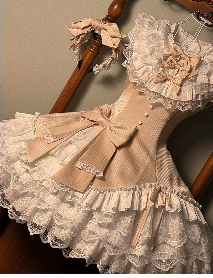 Alice Girl~Arrogant Miss~Sweet Lolita Jumper Dress with Tiered Lace Dress 41484:699496