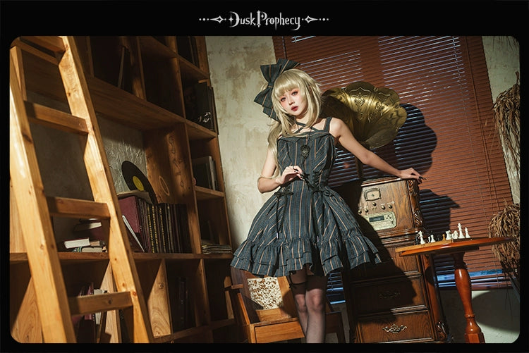 DuskProphecy - Heron - Classic Lolita Striped JSK Dress, Halter Neckline 44313:802906