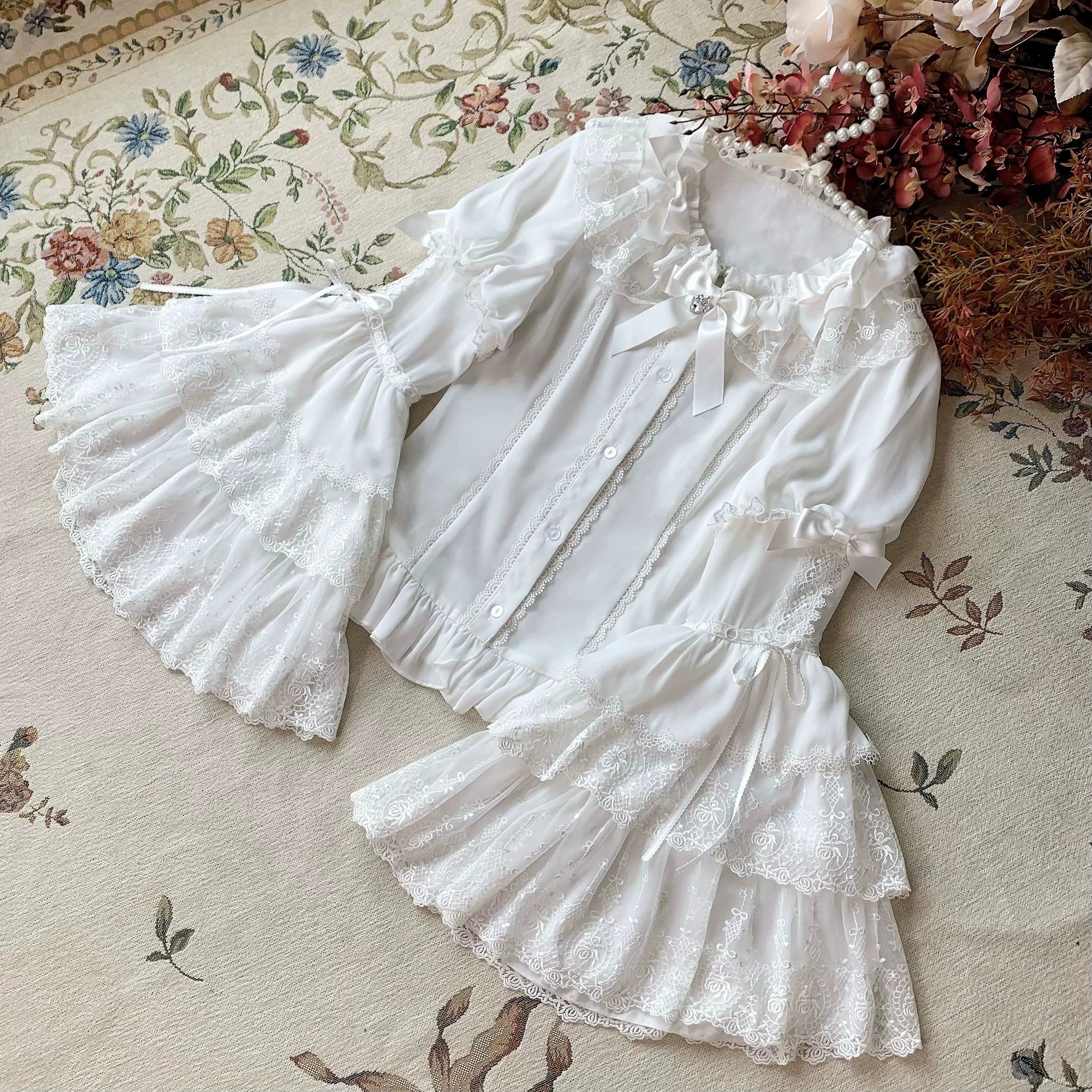 Flower Banquet - Wishing Star - Sweet Lolita Blouse Princess Sleeve Shirt and Accessories 41858:716128