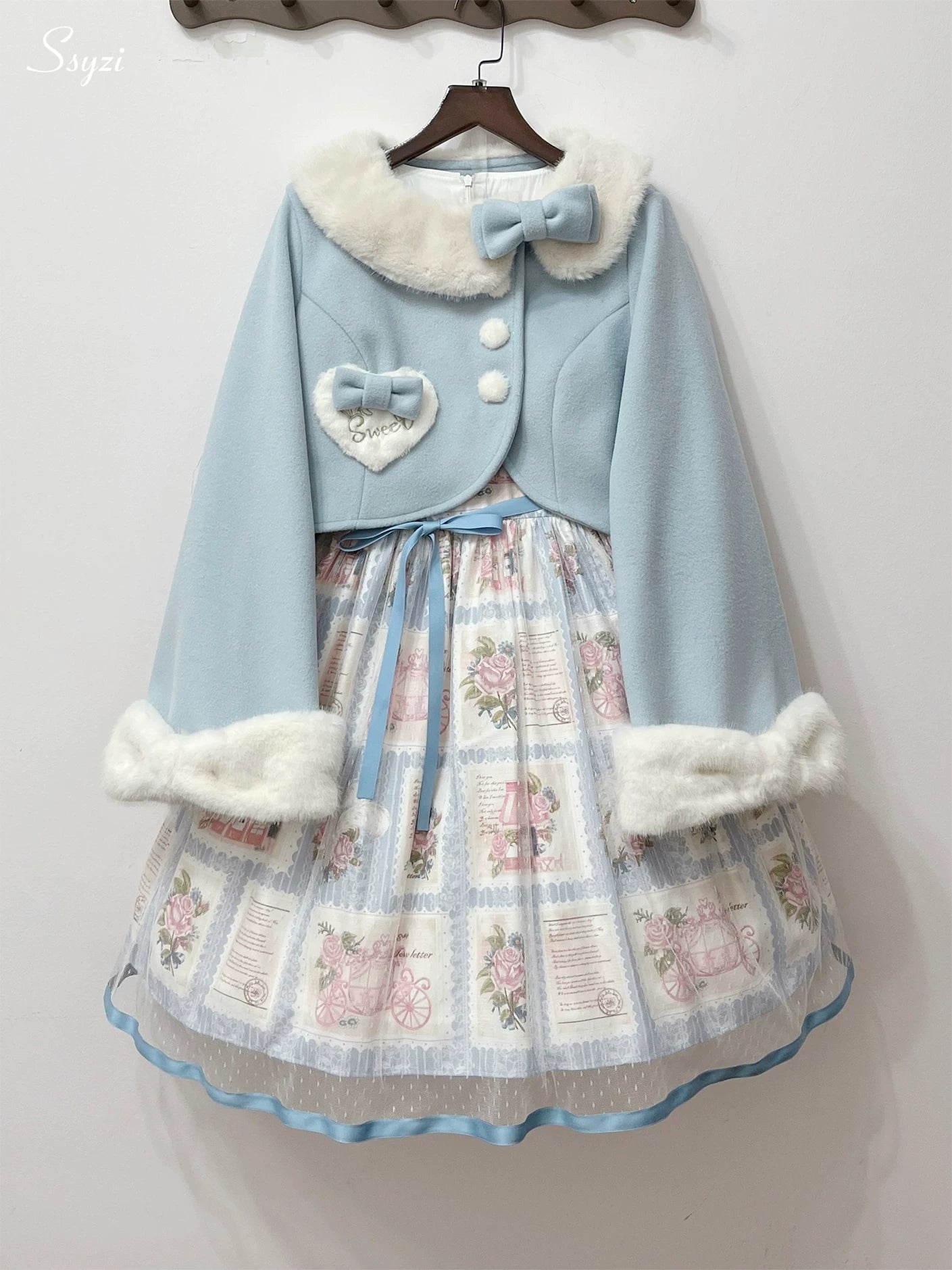 Rabbit Heart Knot - Sweet Lolita Winter Short Coat, Detachable Bunny-Ear Collar 45891:866873