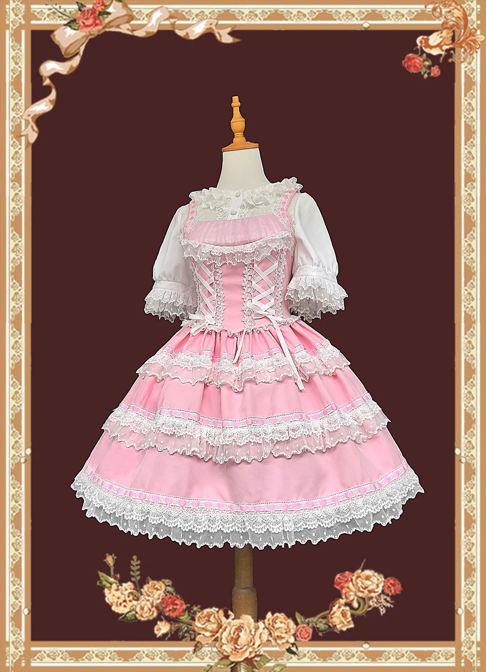 Mirror Doll - Old School Lolita Tiered Hem JSK with Polka Dot Lace 45540:853705