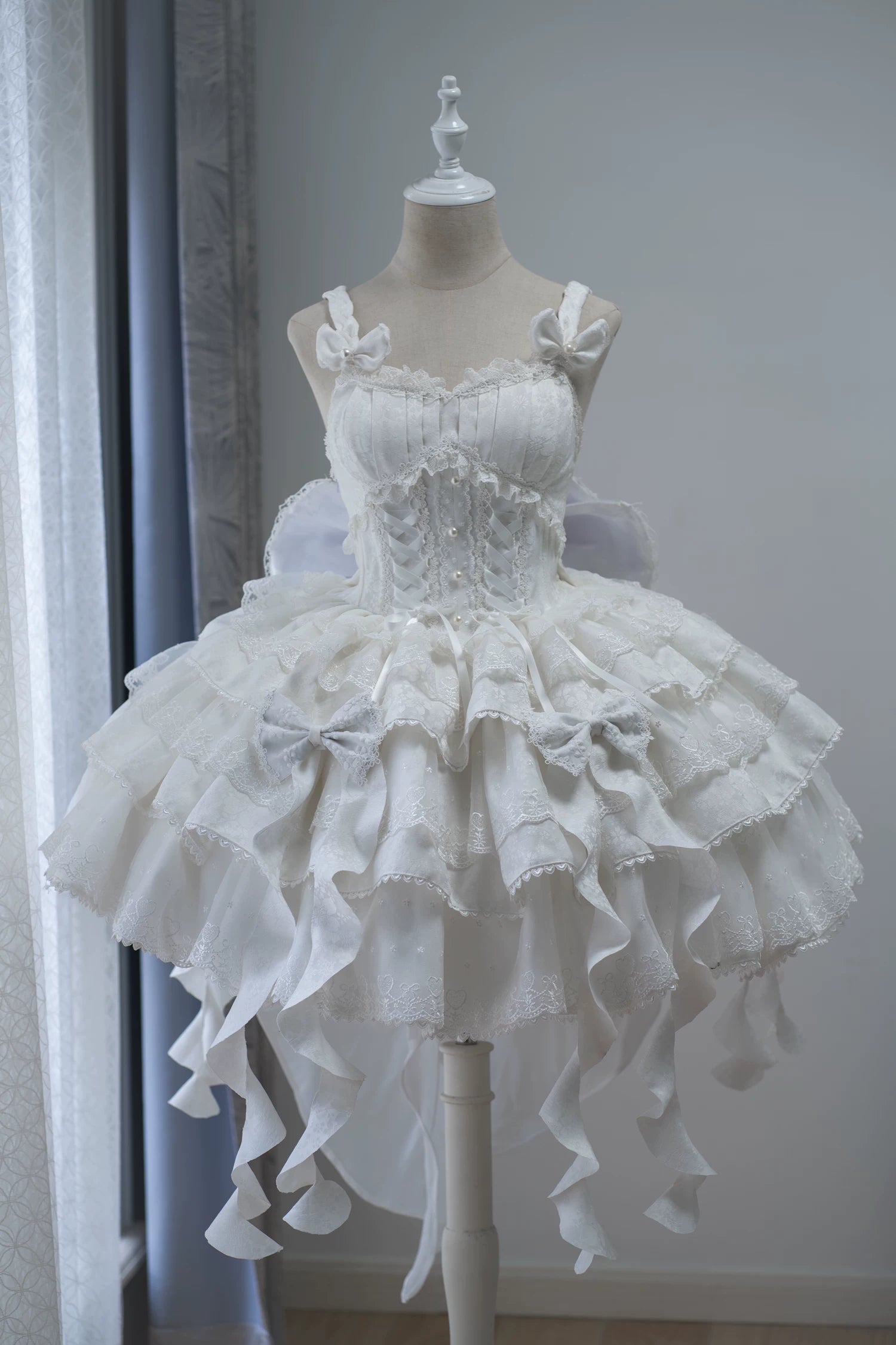 Mori Isle - Solid Gothic Lolita JSK Dress, Embroidered Lace (White / L M S XS) 45658:857775